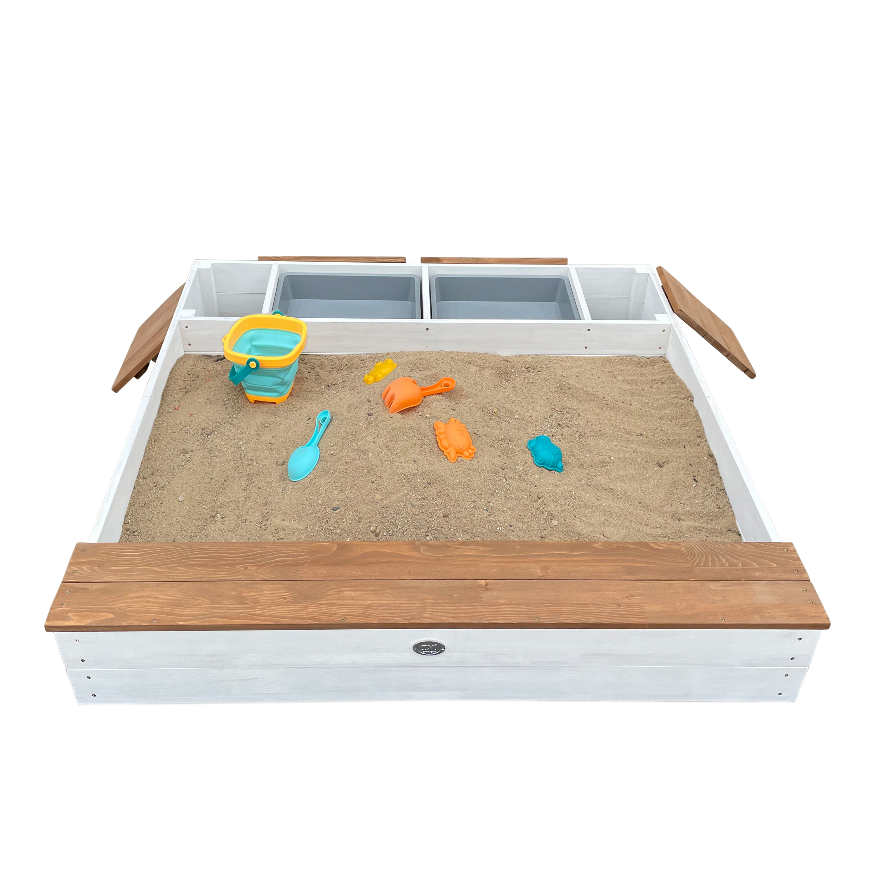 AXI Evy Sandbox with Bins and Storage - 119 x 117 cm - White/Brown