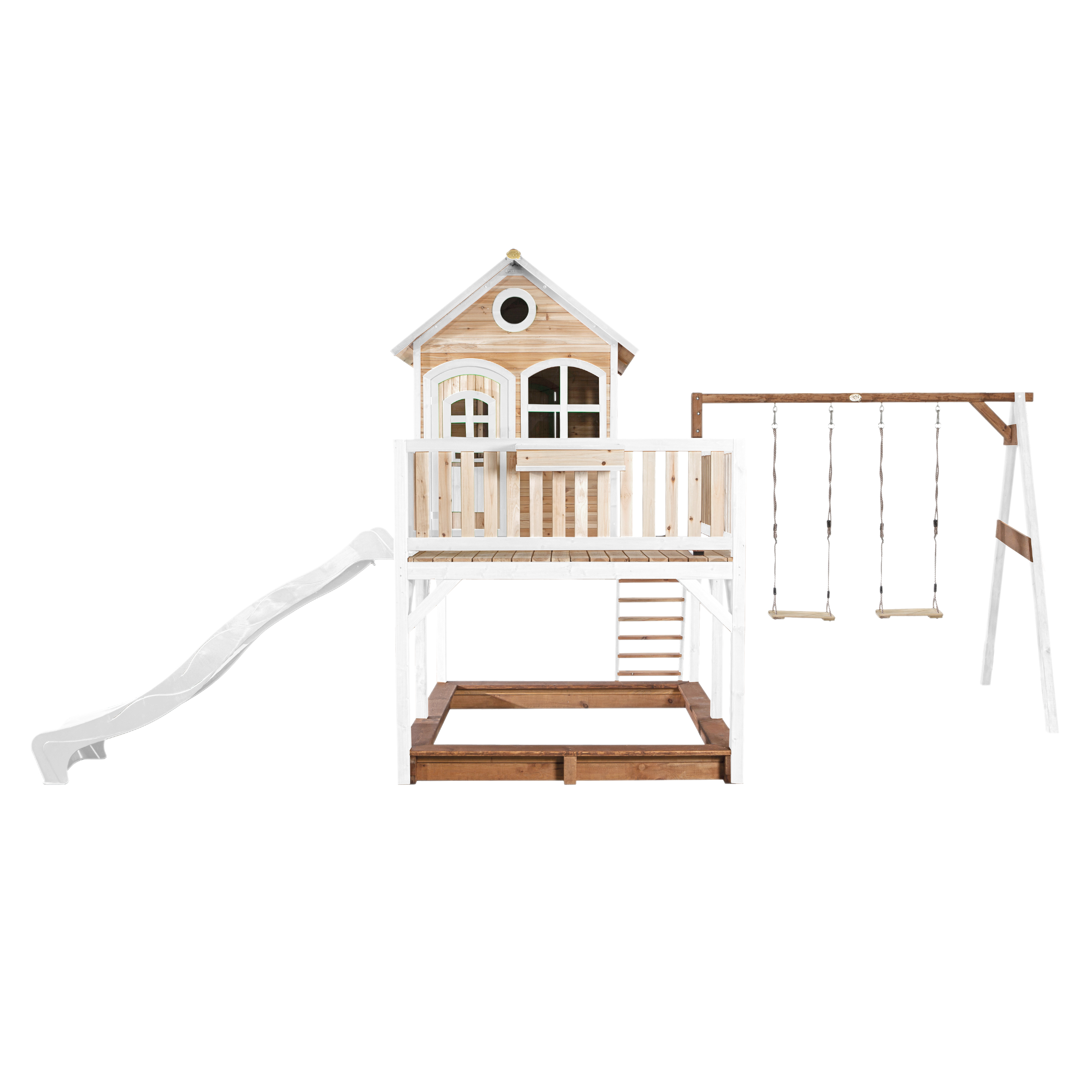 AXI Liam Playhouse with Double Swing Set Brown/White - White Slide
