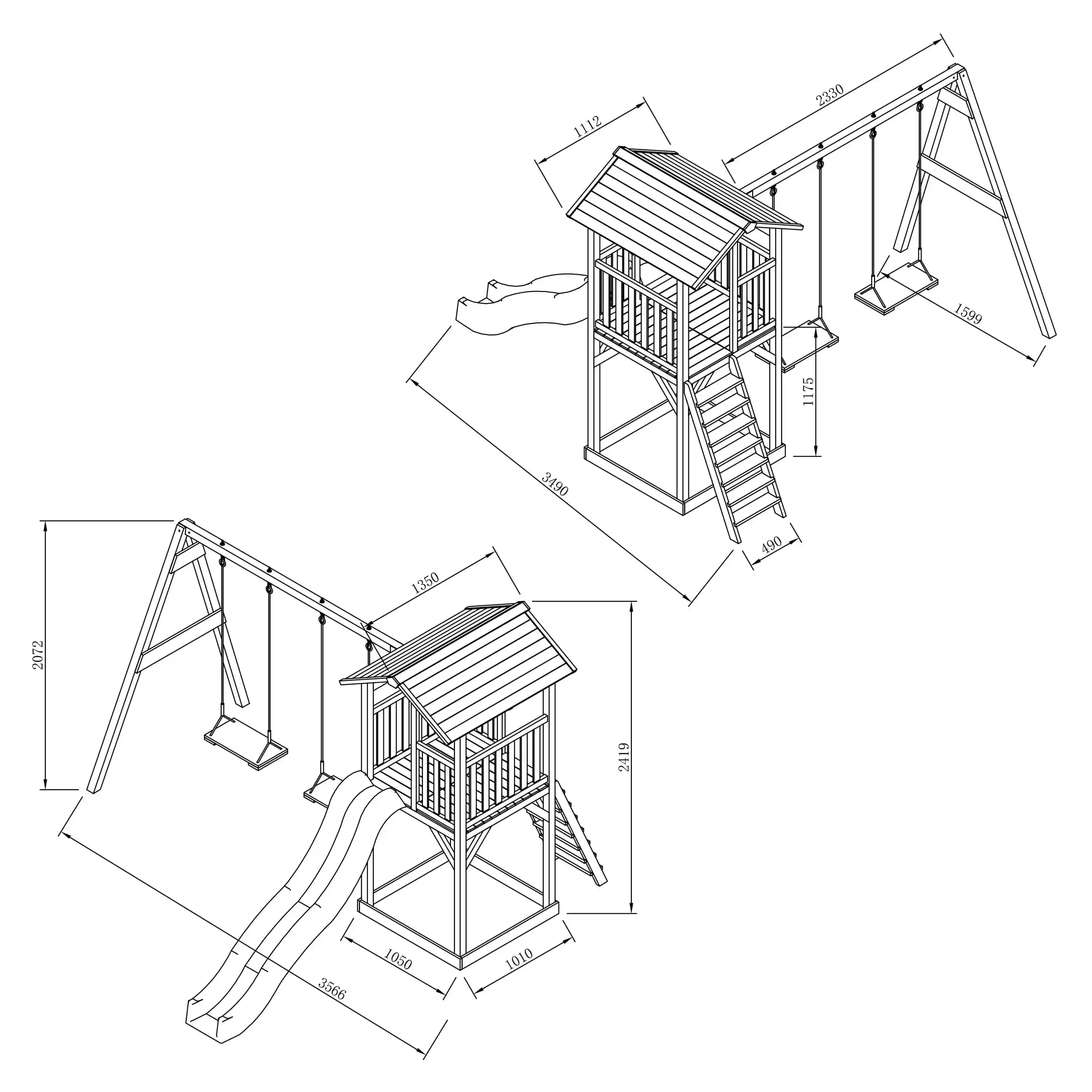 AXI Beach Tower Aire de jeux Marron/Blanche avec 2 Balançoires - Toboggan Rouge