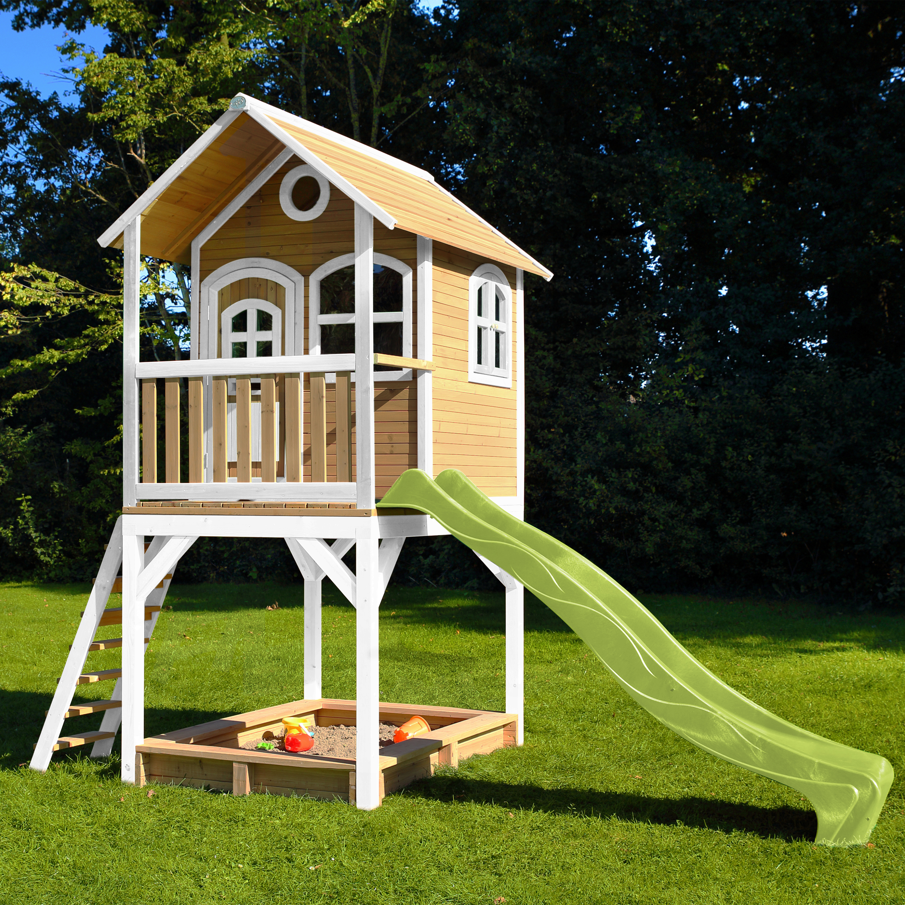 AXI Sarah Playhouse Brown/White - Lime Green Slide