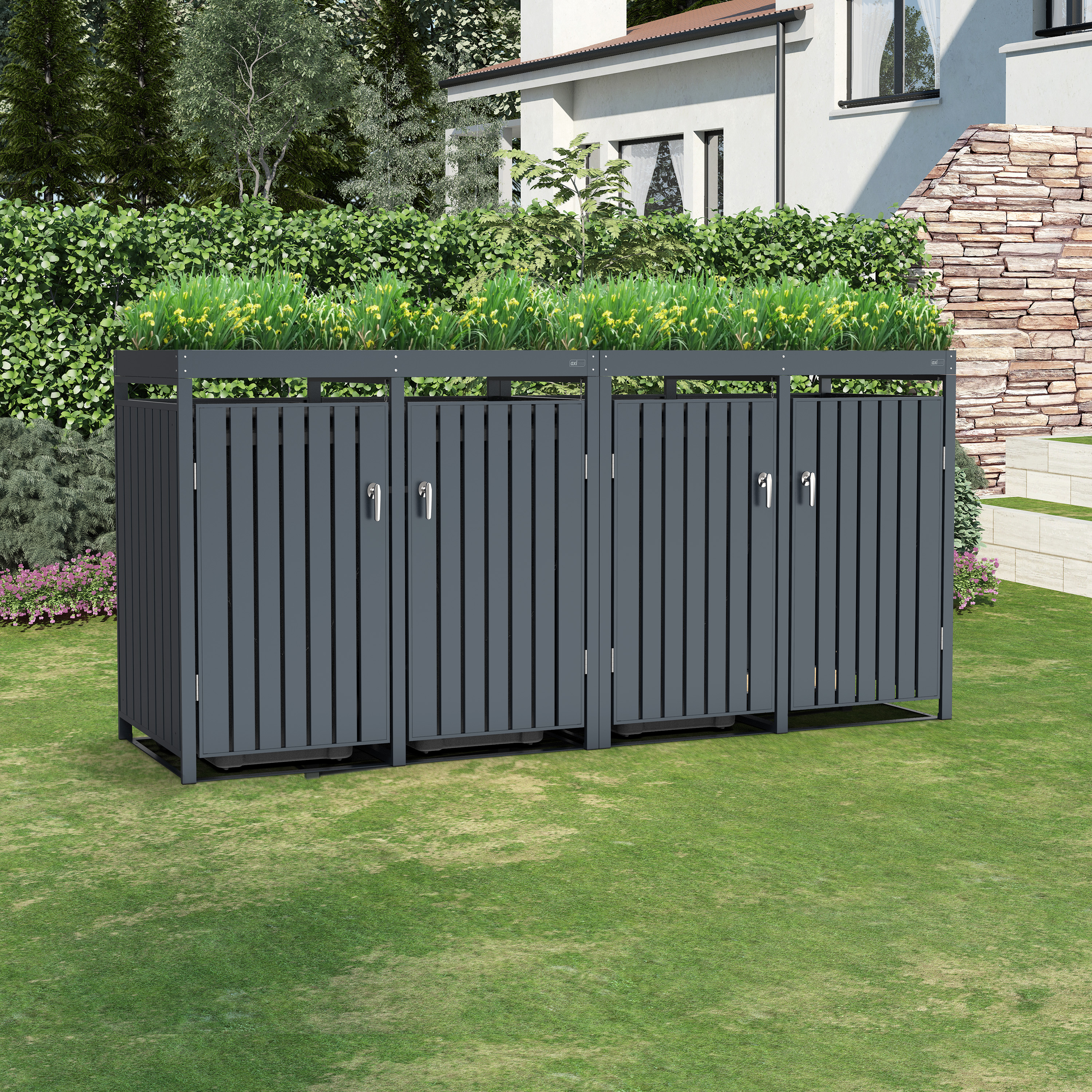 AXI Leon Metal Garbage Bin Shed with Planter - 3 Garbage Bins