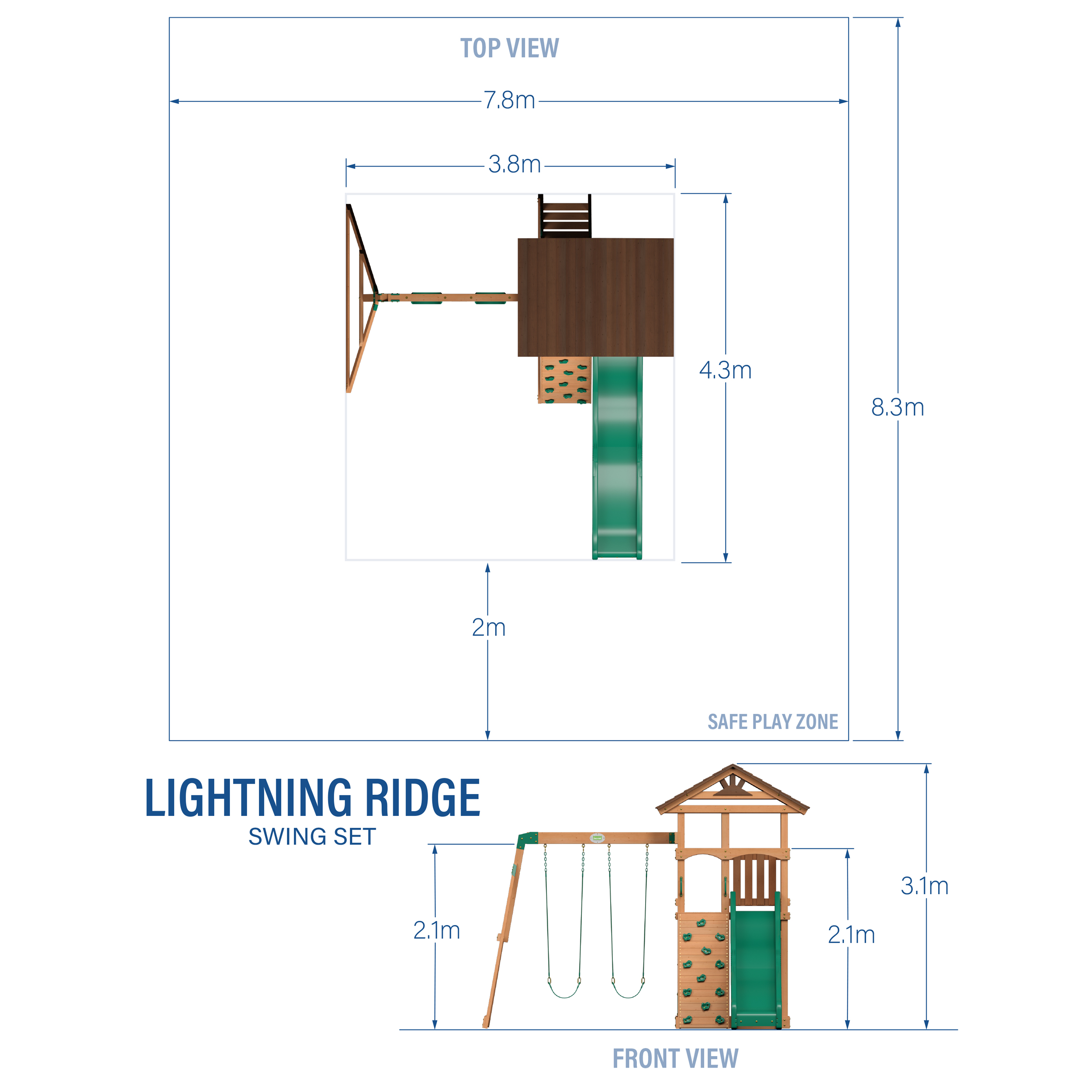 Backyard Discovery Lightning Ridge Aire de jeux avec balançoire double et toboggan