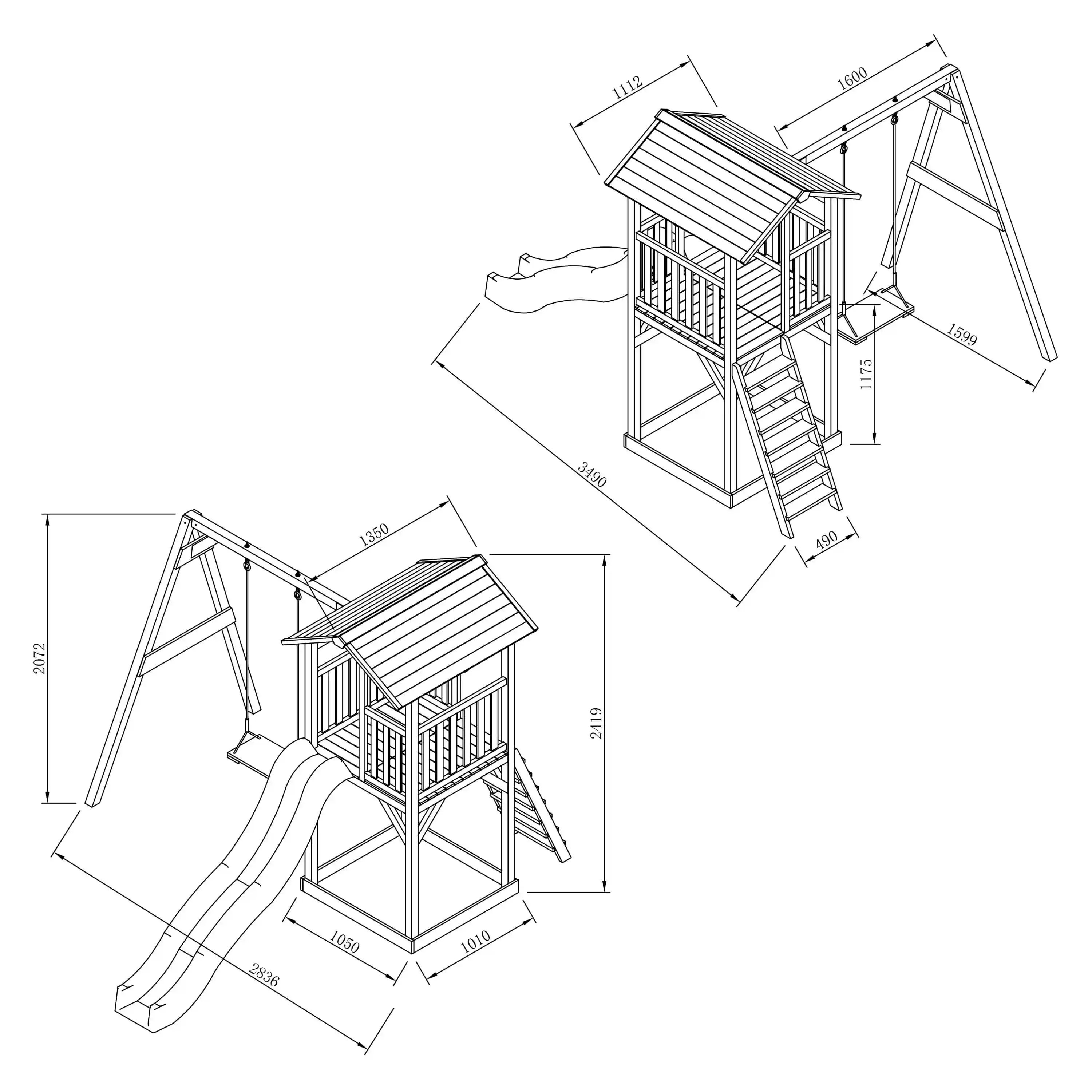 AXI Beach Tower Aire de jeux Marron/Blanche avec 1 Balançoire - Toboggan Vert Citron