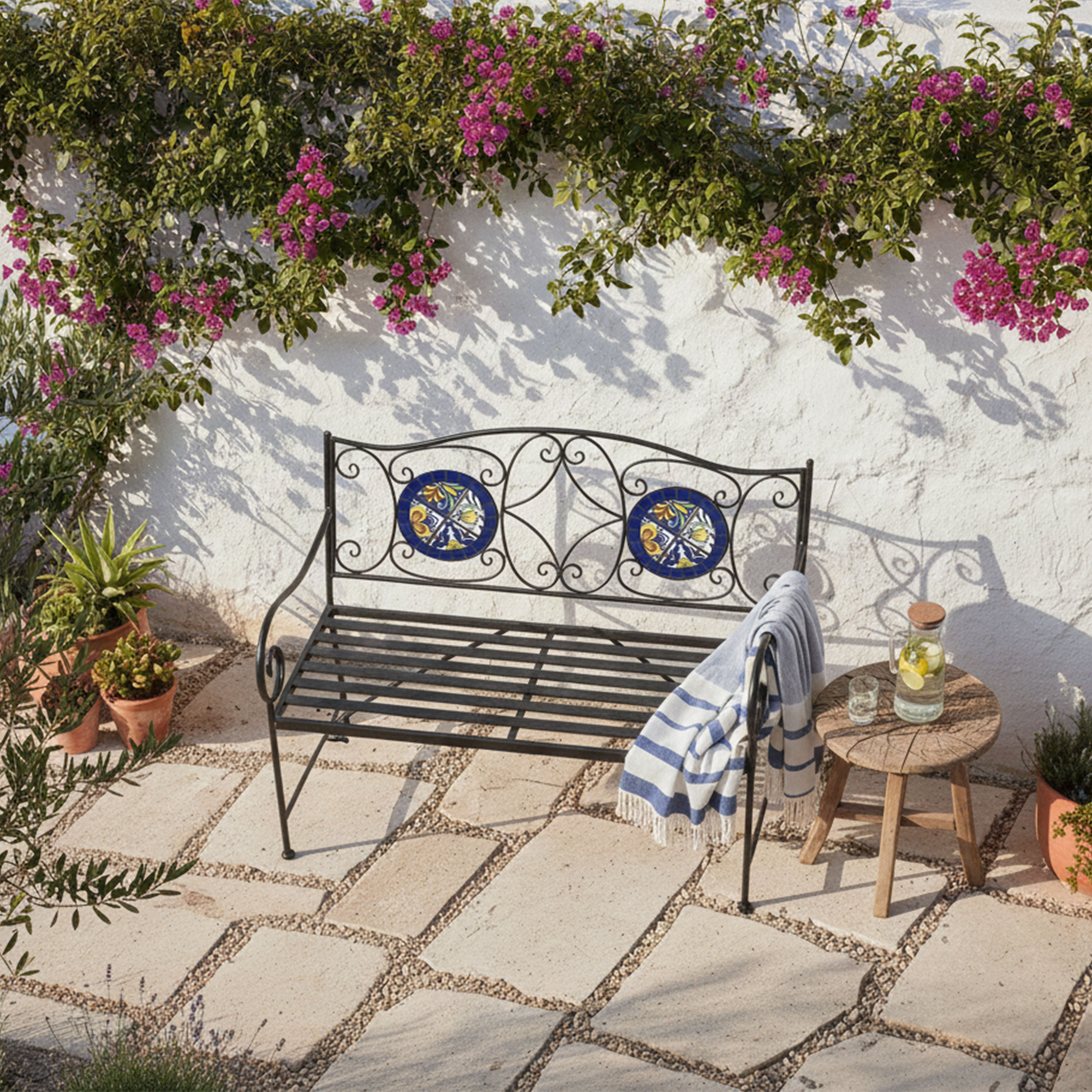 AXI Margot Mosaic Garden Bench Mediterranean Style – Blue/Yellow
