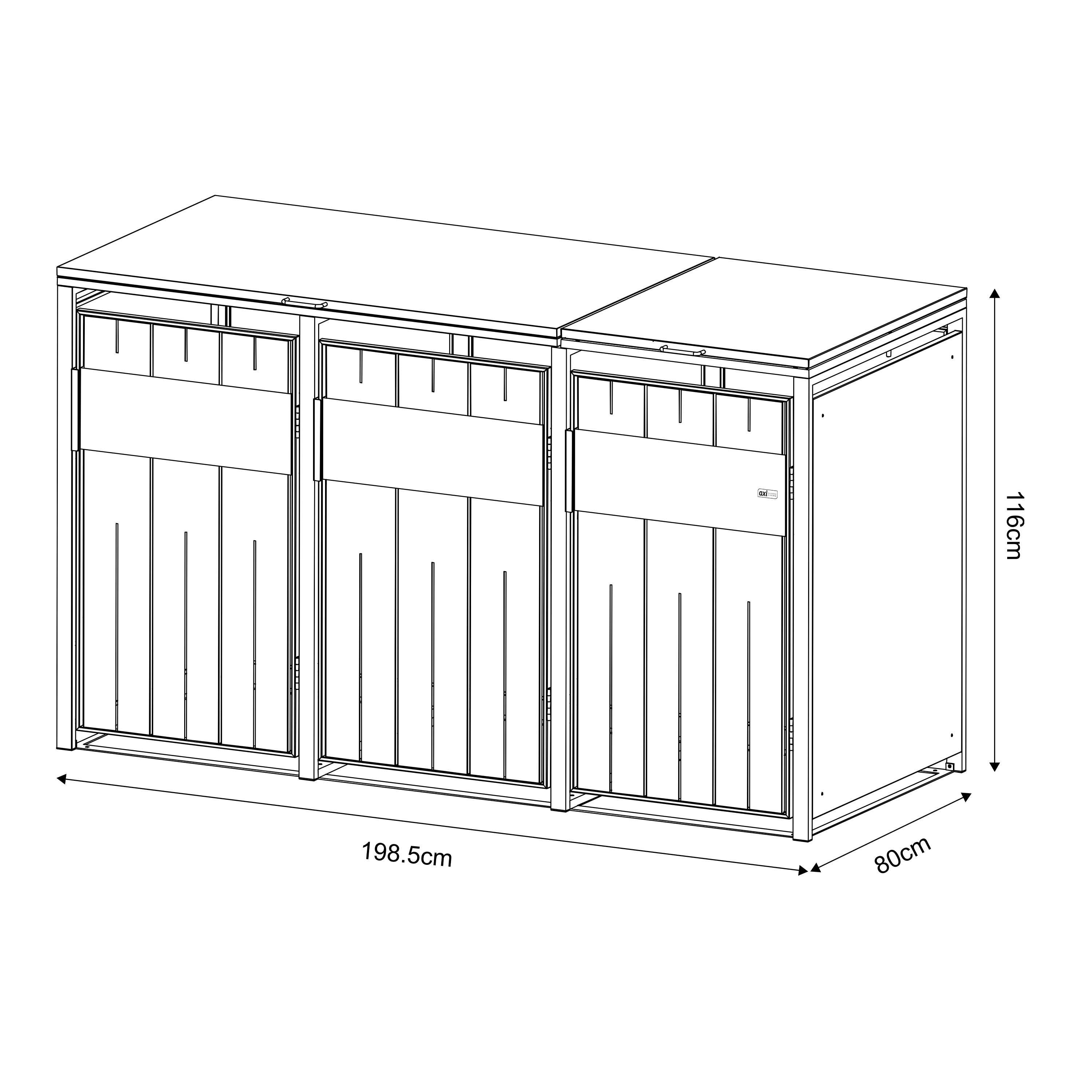 AXI Luke Metal Garbage Bin Shed - 3 Garbage Bins