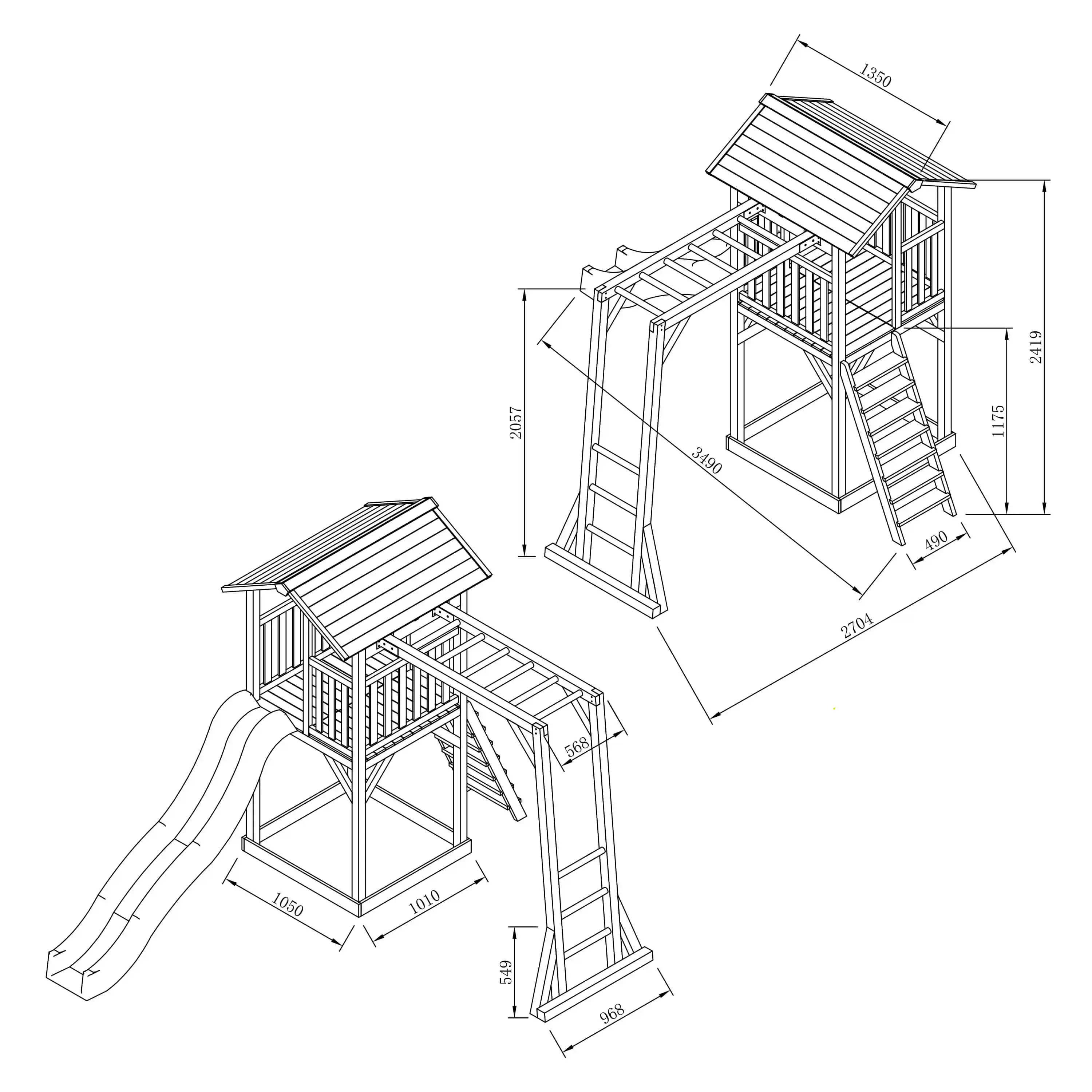 AXI Beach Tower Aire de jeux Grise/Blanche avec Cadre d'escalade - Toboggan Gris