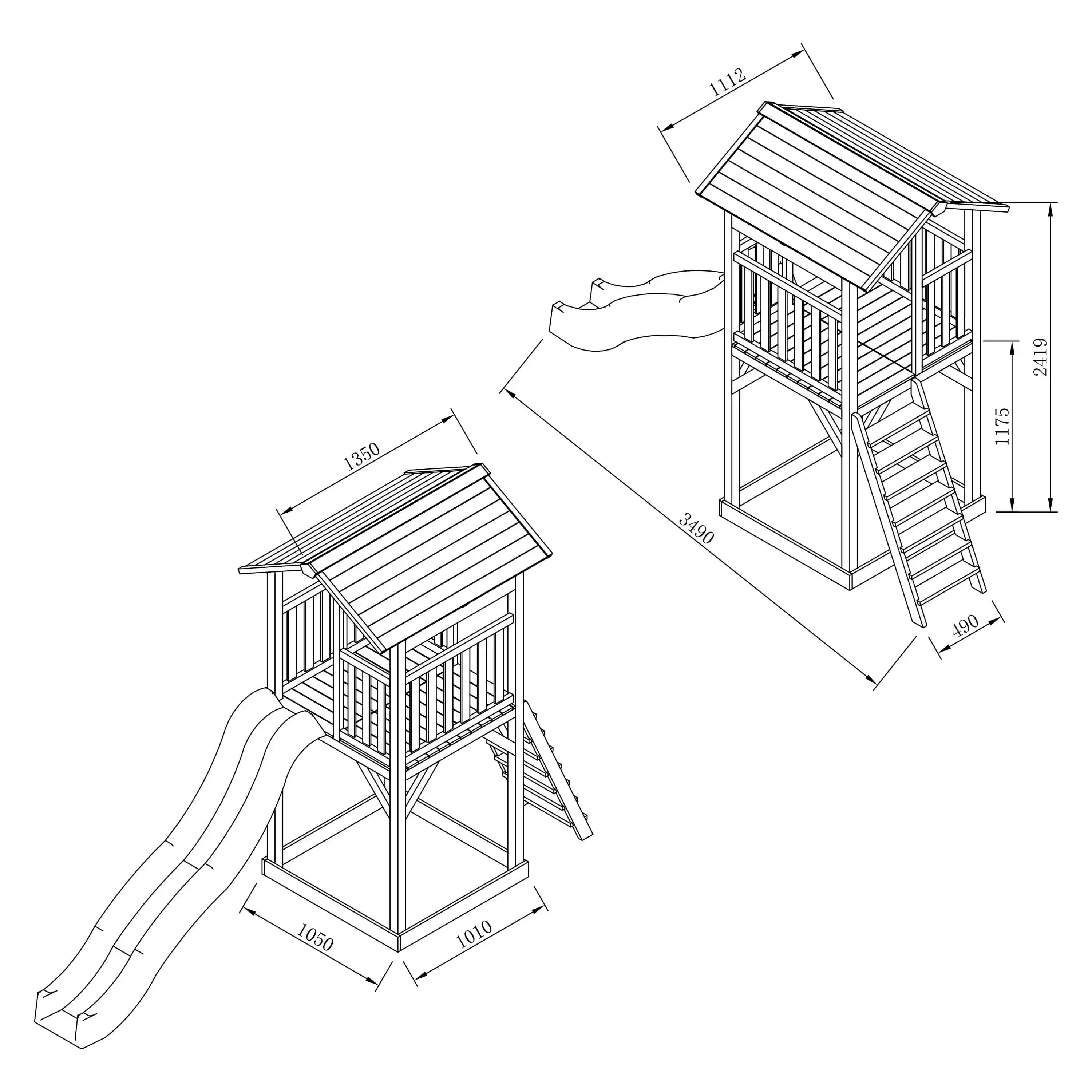 AXI Beach Tower Aire de jeux Marron/Blanche - Toboggan Vert Citron