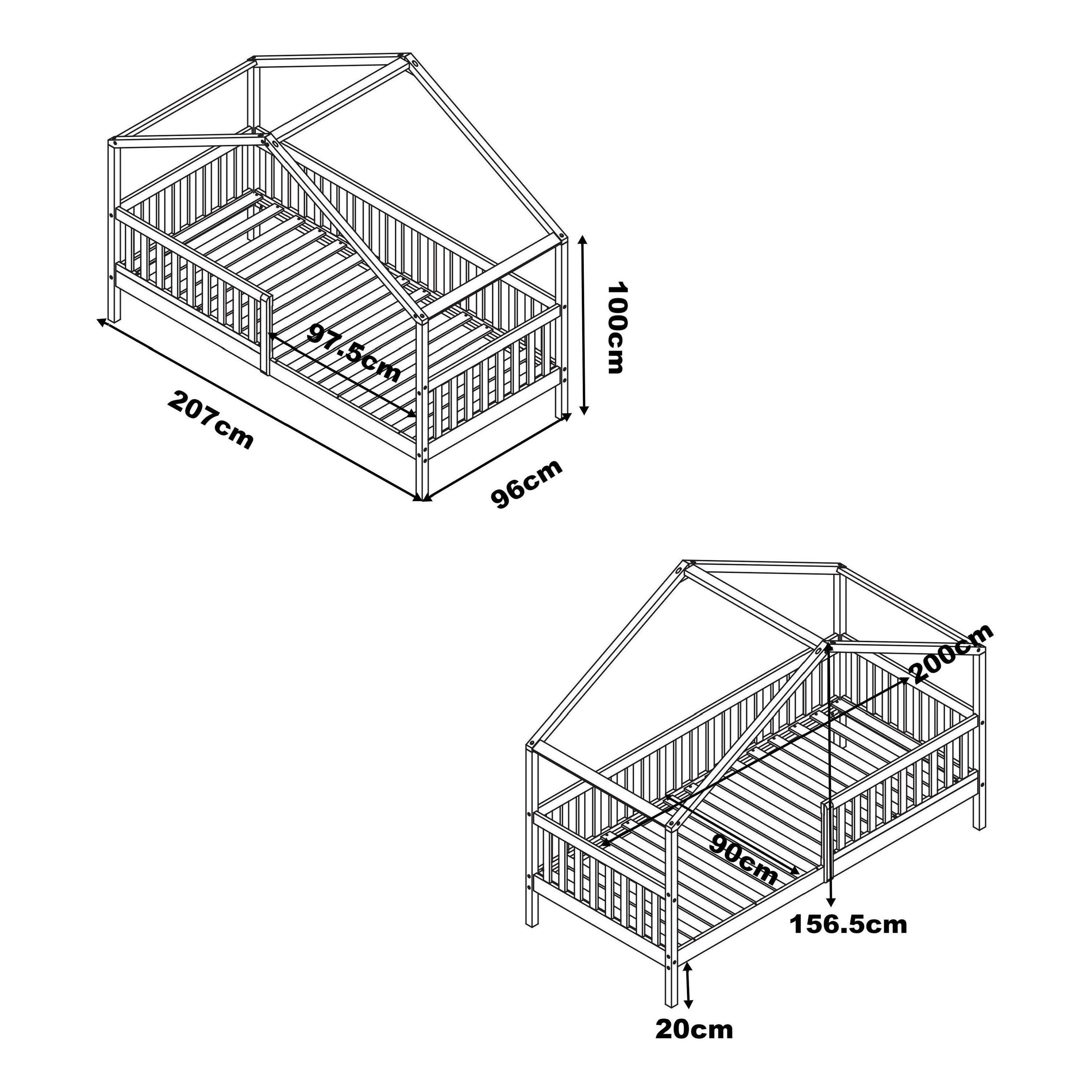 Sunny Kae House Bed with Guardrail Natural – Without Mattress