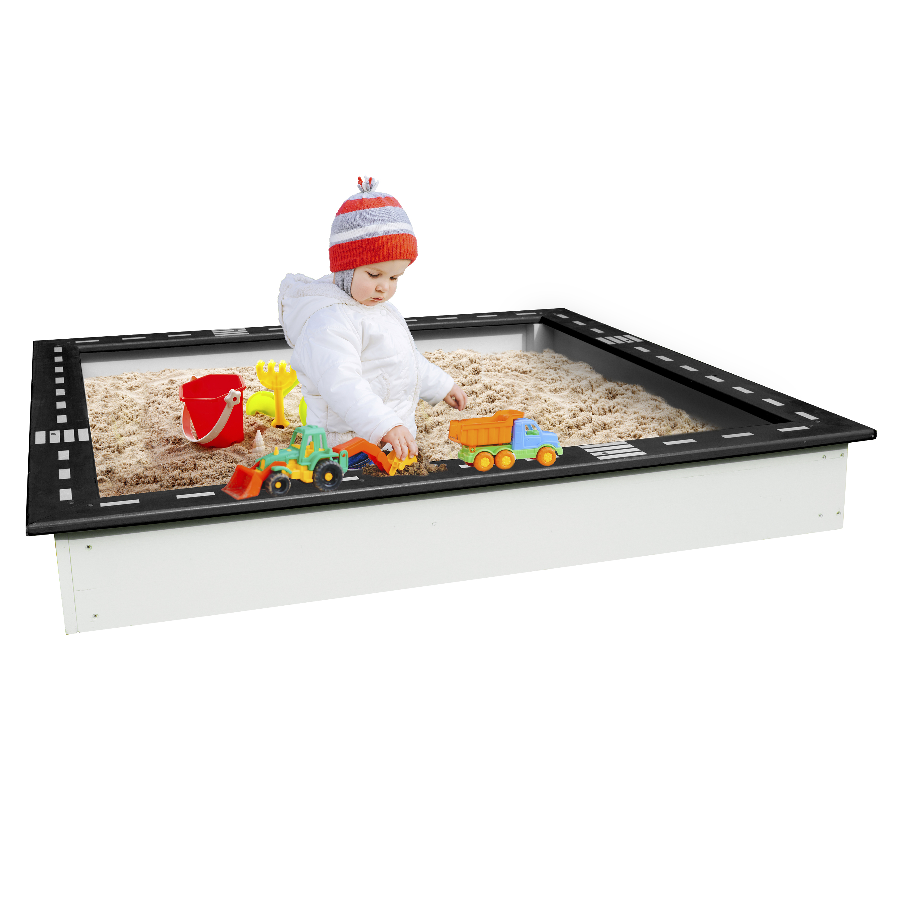 Sunny Sandy Sandbox with Race Track - 127 x 127 cm - Black/White