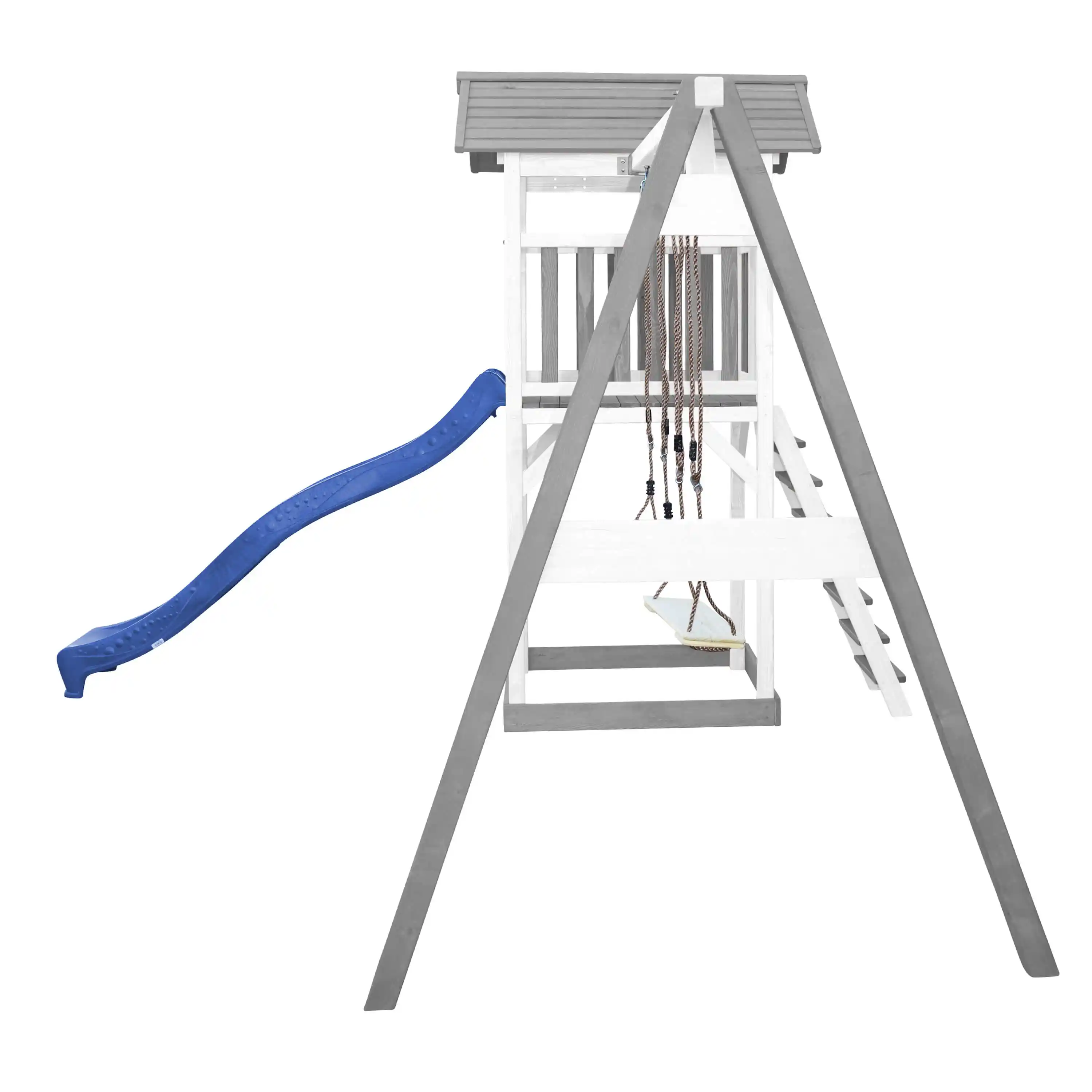AXI Beach Tower Speeltoren met Dubbele Schommel Grijs/wit - Blauwe Glijbaan