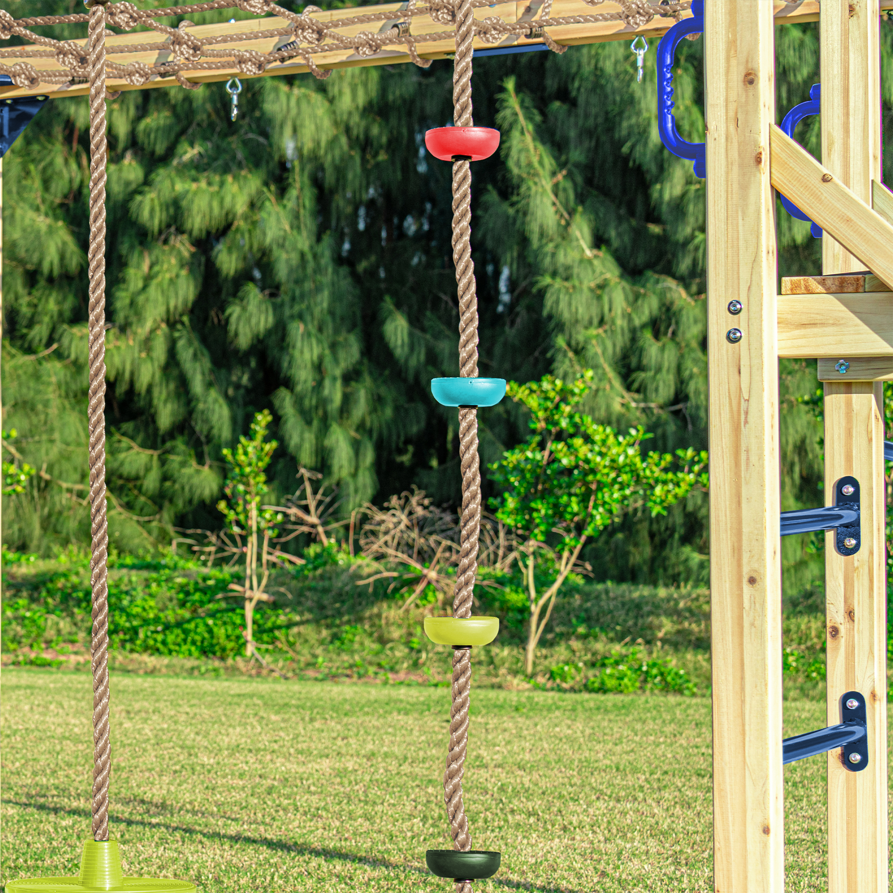AXI Boris Wooden Playcentre with Swings, Trapeze, Climbing Nets and Monkey Bars – Blue Slide