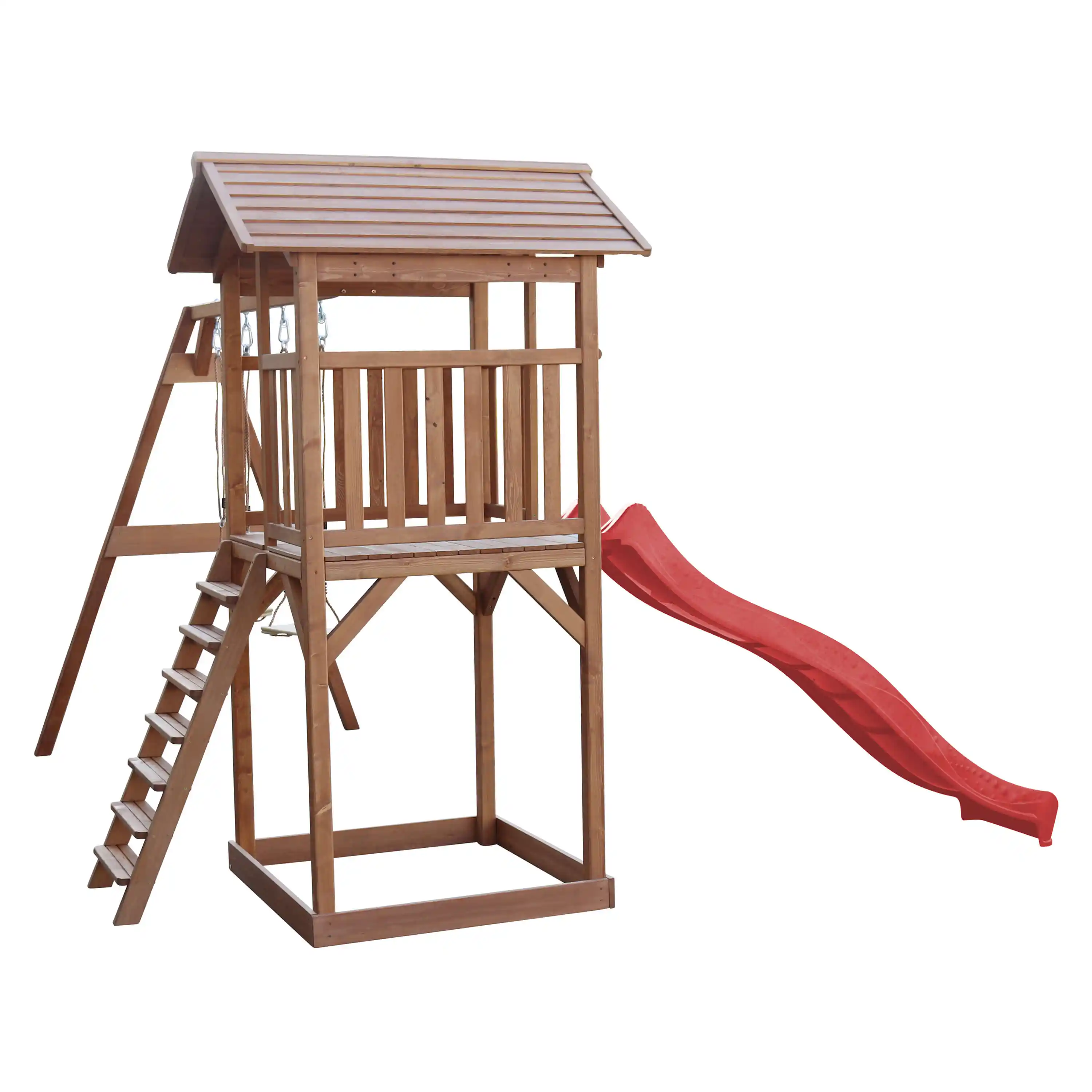 AXI Beach Tower Speeltoren met Dubbele Schommel Bruin - Rode Glijbaan