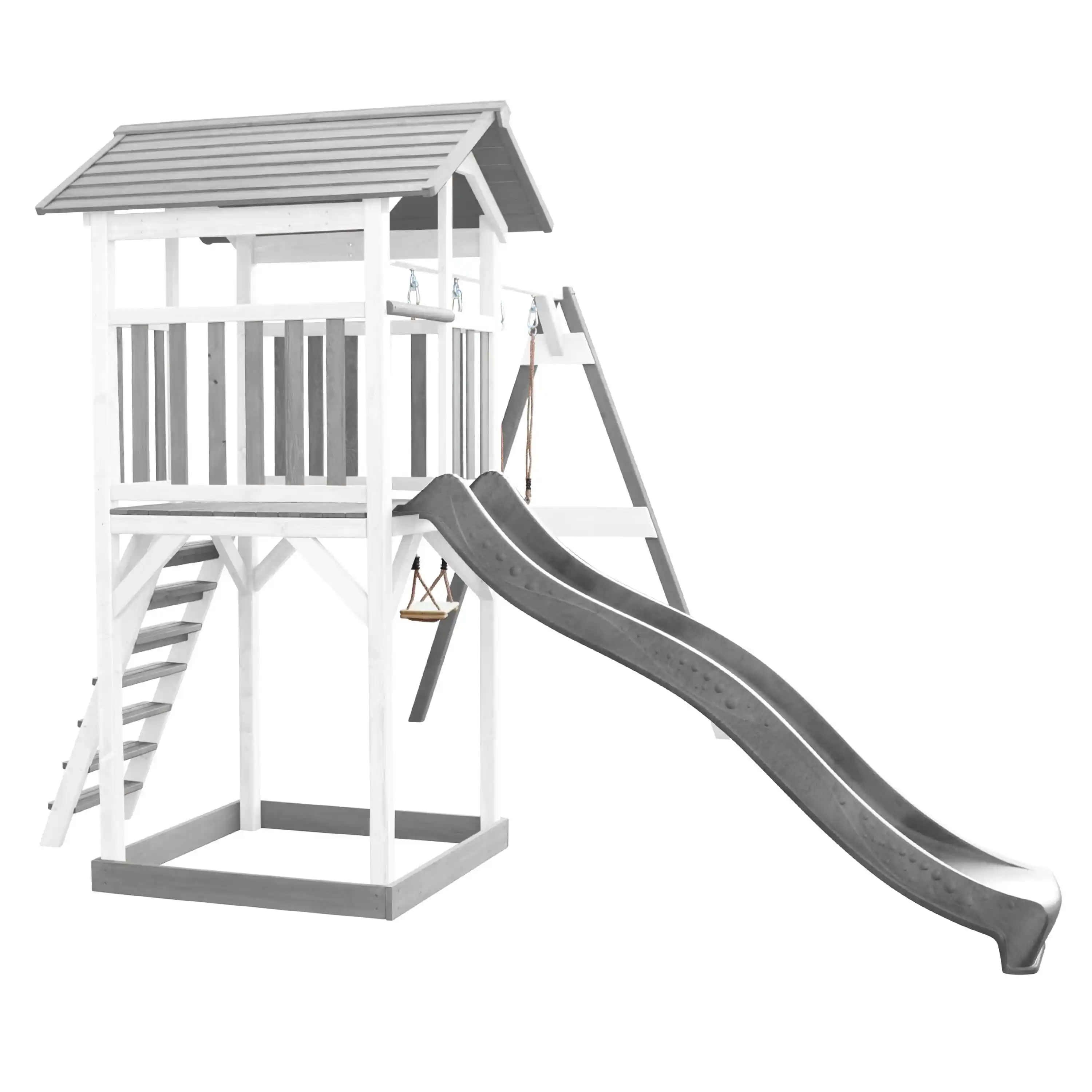 AXI Beach Tower Speeltoren met Dubbele Schommel Grijs/wit - Grijze Glijbaan