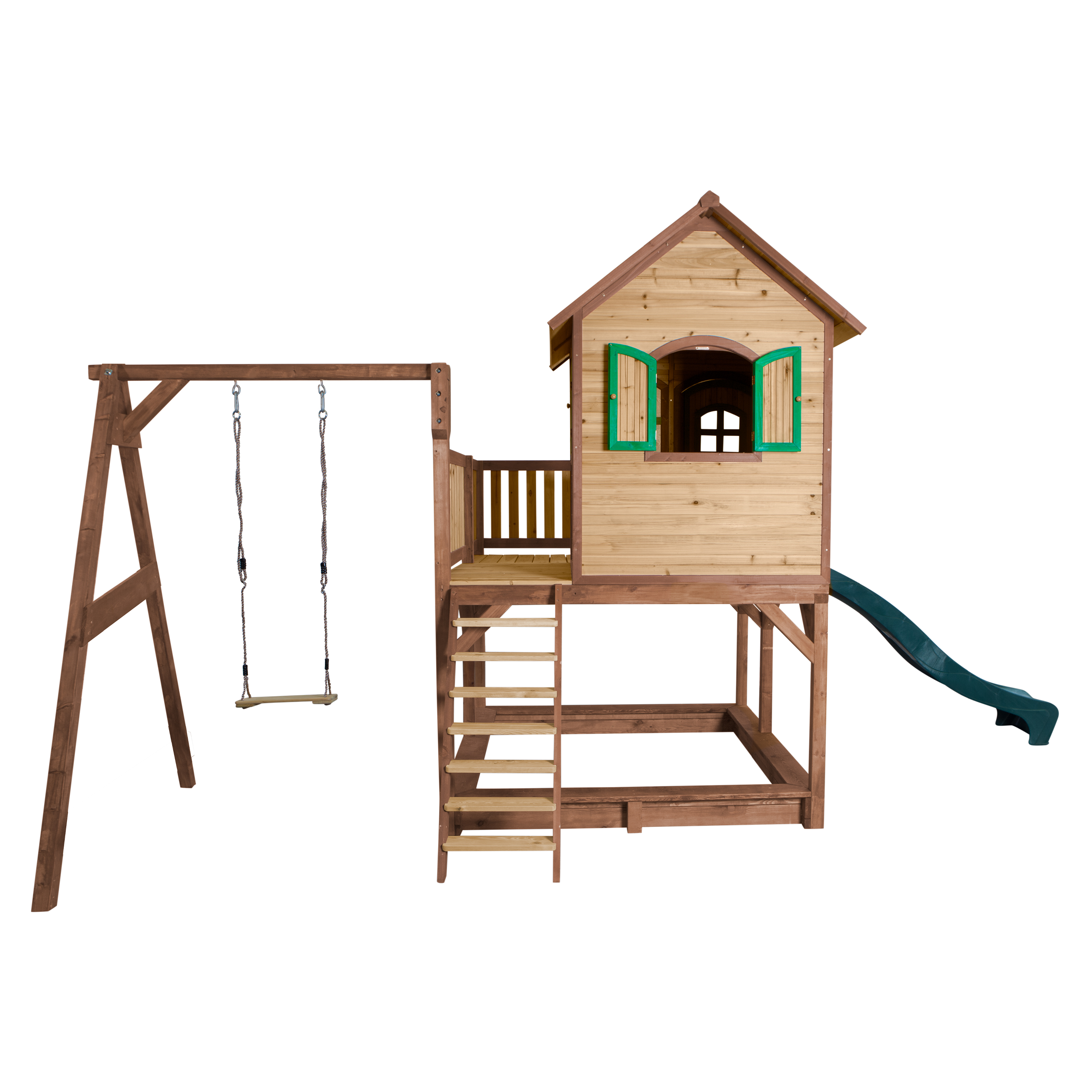 AXI Liam Playhouse with Single Swing Set Brown/Green - Green Slide