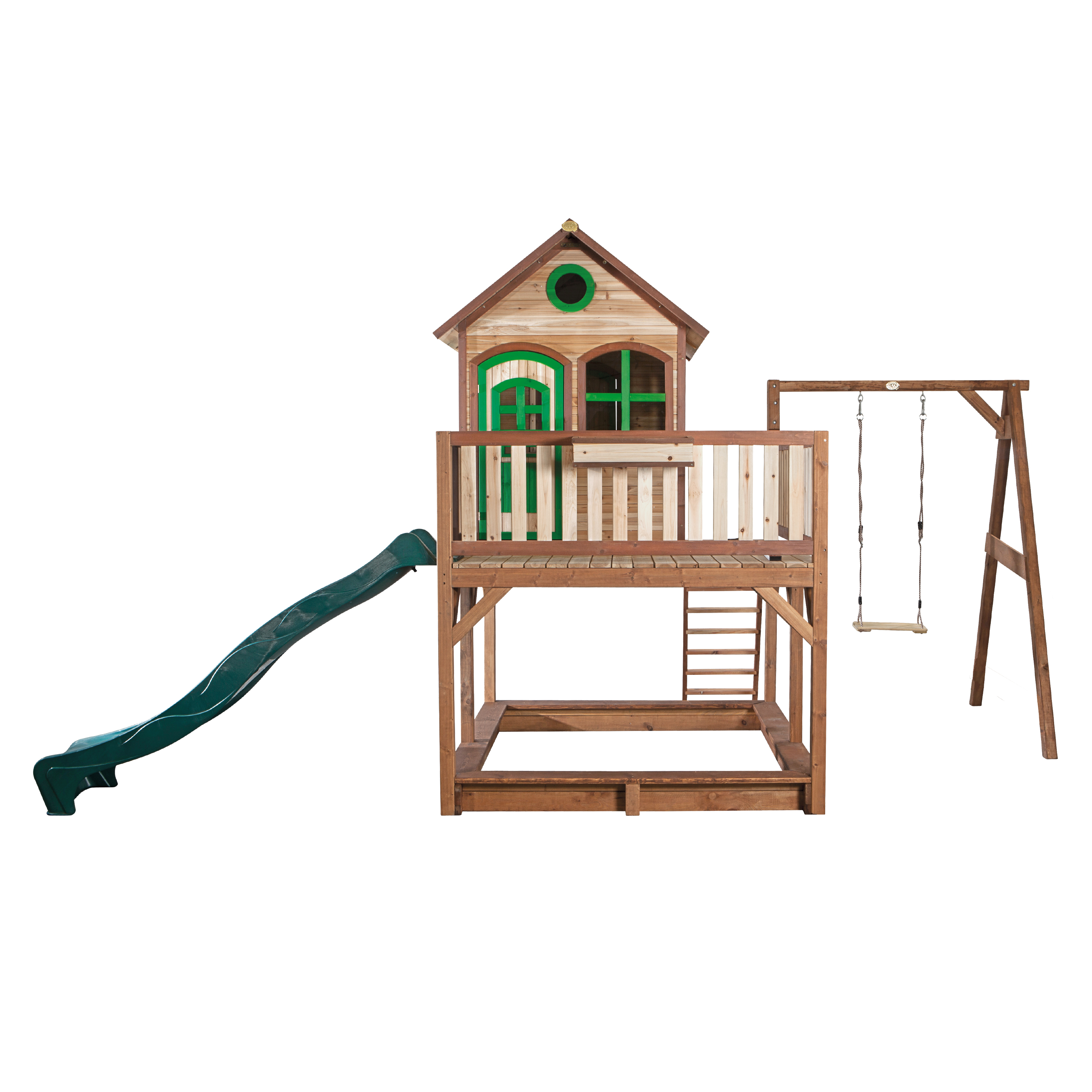 AXI Liam Playhouse with Single Swing Set Brown/Green - Green Slide