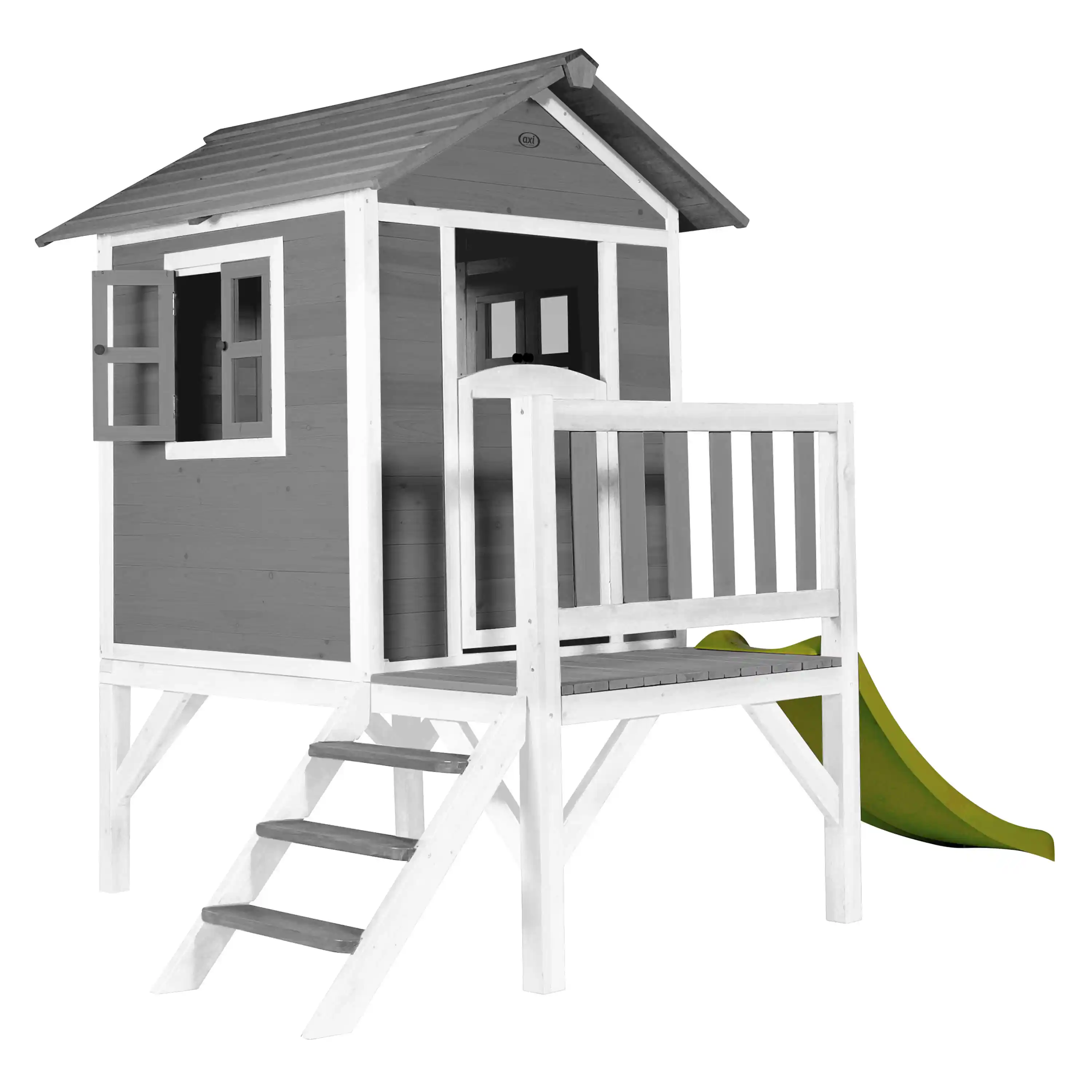 AXI Lodge XL Maisonnette en bois Grise - Toboggan Vert Citron