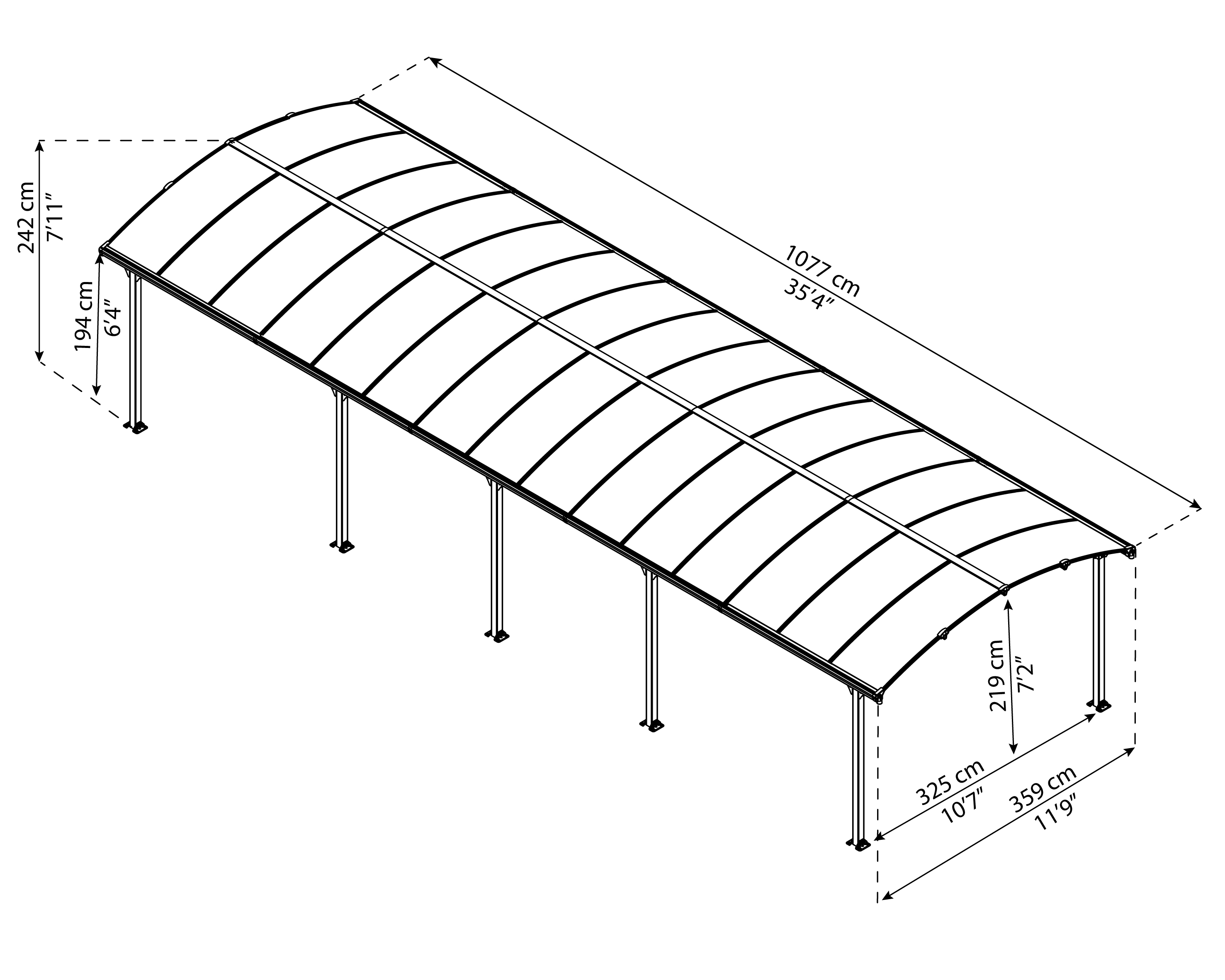 Canopia Arcadia 1077X360 cm Carport Enkel Donkergrijs Brons-7290108139006 Canopia Arcadia 1077X360 cm Carport Enkel Donkergrijs Brons