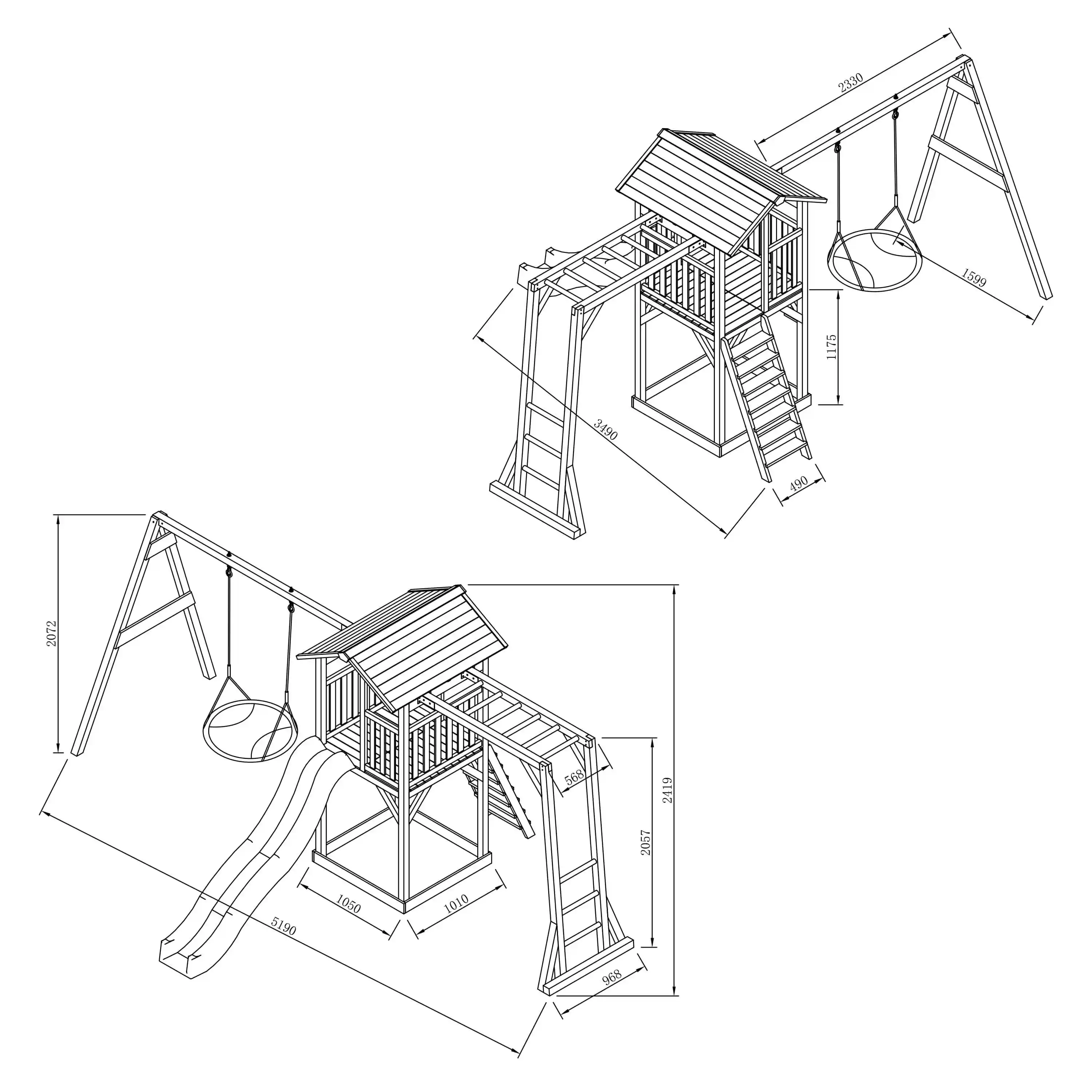 AXI Beach Tower Aire de jeux Grise/Blanche avec Cadre d'escalade et Balançoire nid d'oiseau Summer - Toboggan Vert Citron