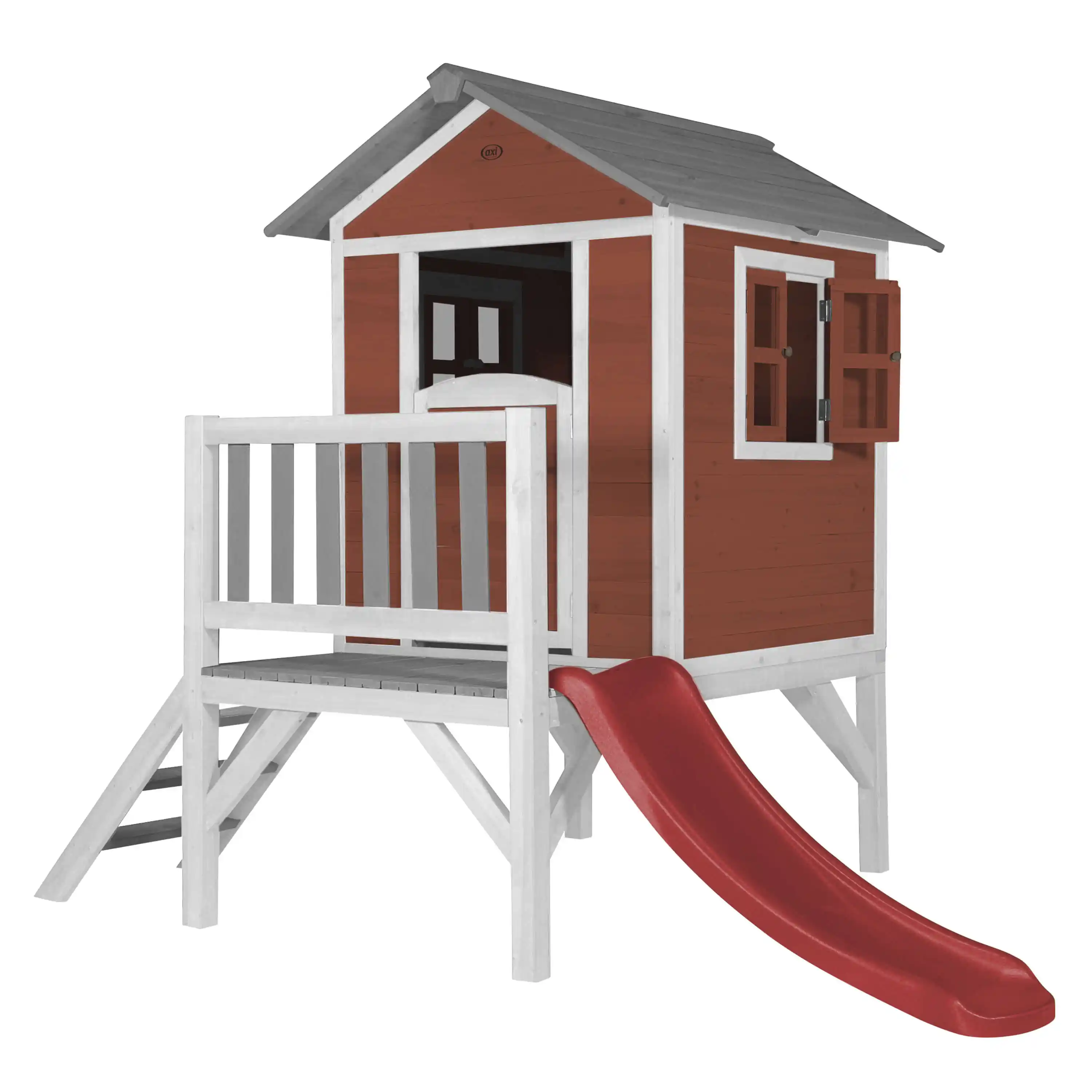 AXI Lodge XL Maisonnette en bois Rouge - Toboggan Rouge