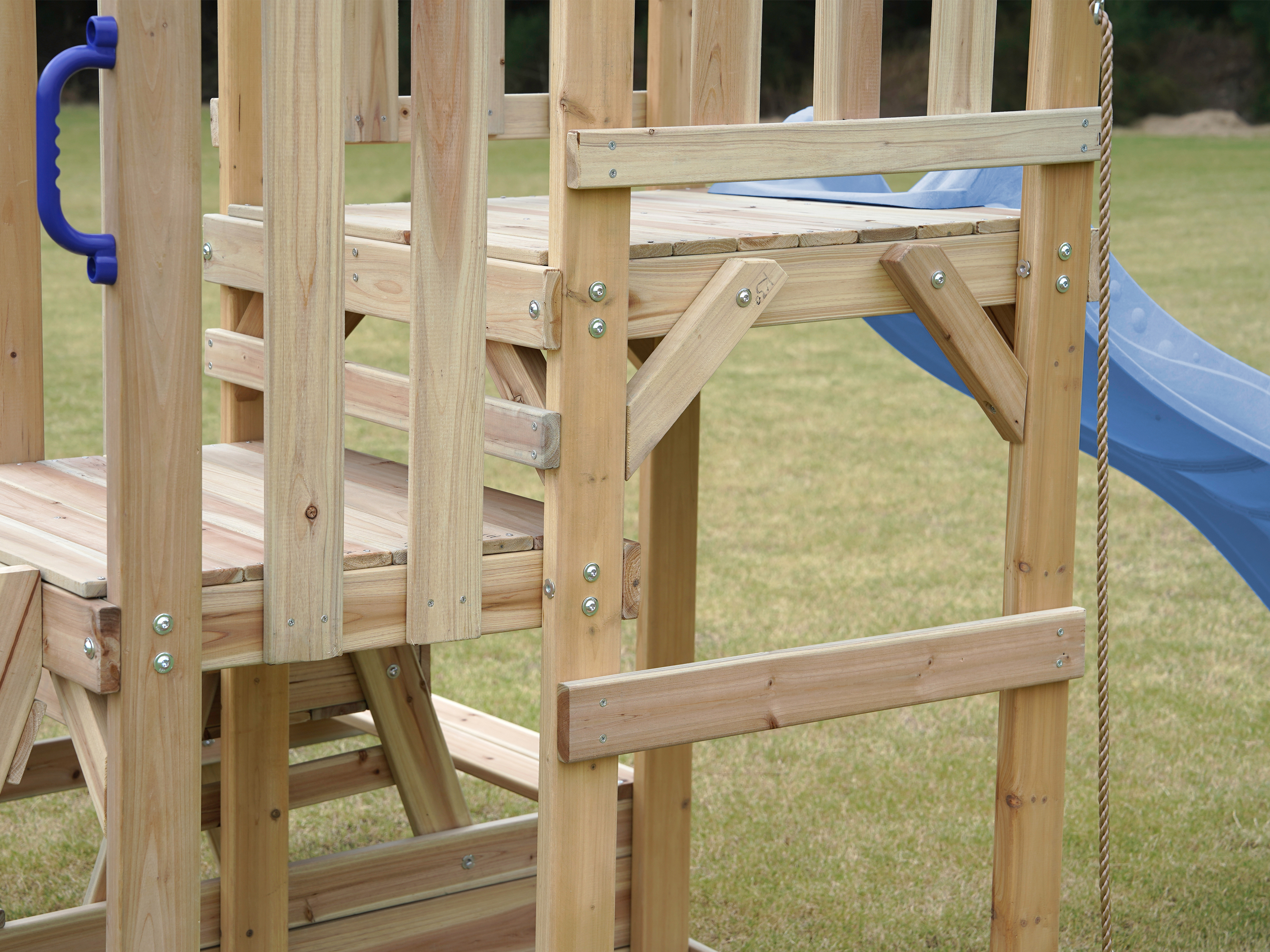 AXI Mette Climbing Frame with Double Swing Set and Picnic Table - Pastel Blue Slide