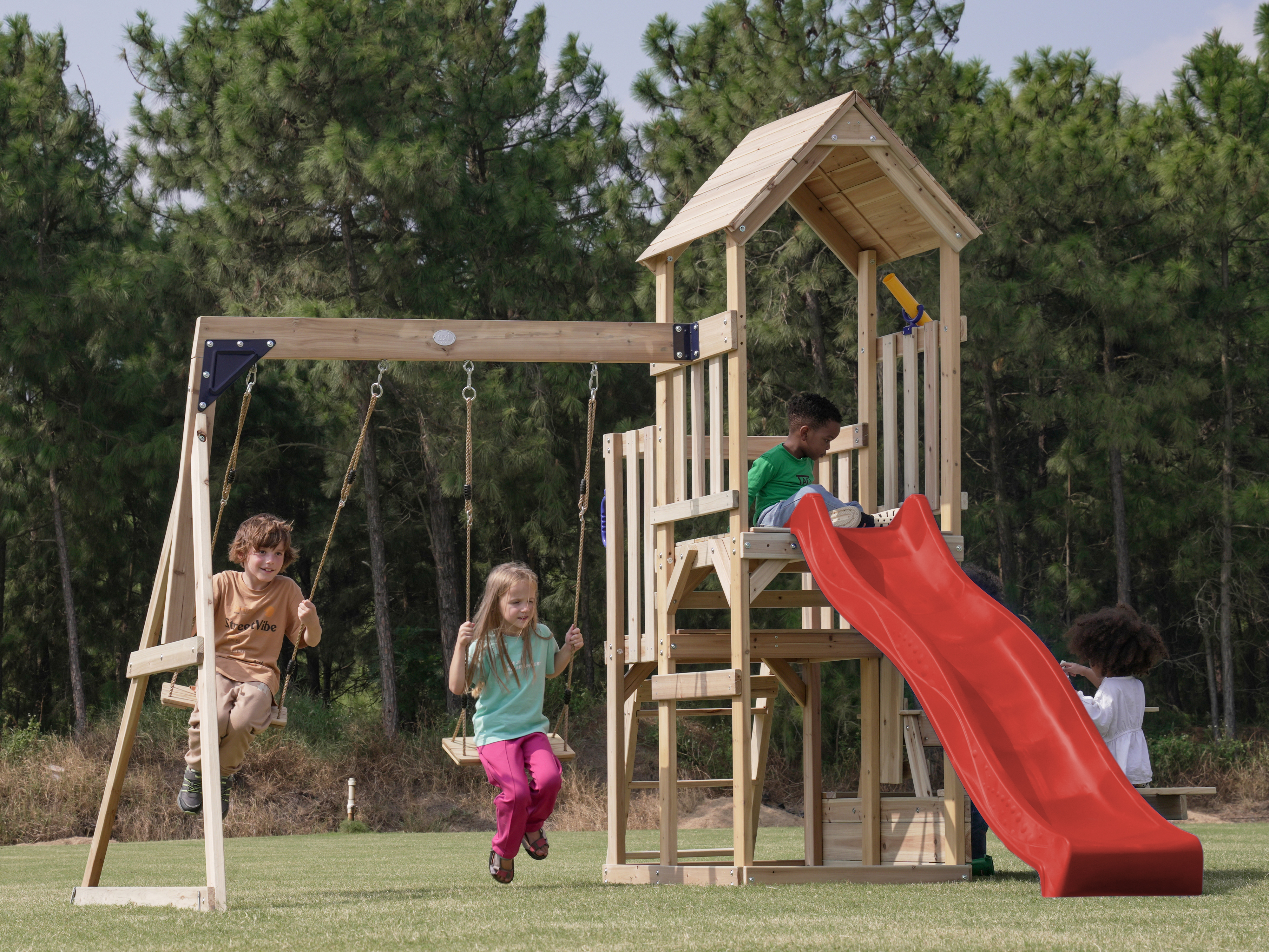 AXI Mette Playground with Double Swing Brown - Red Slide 