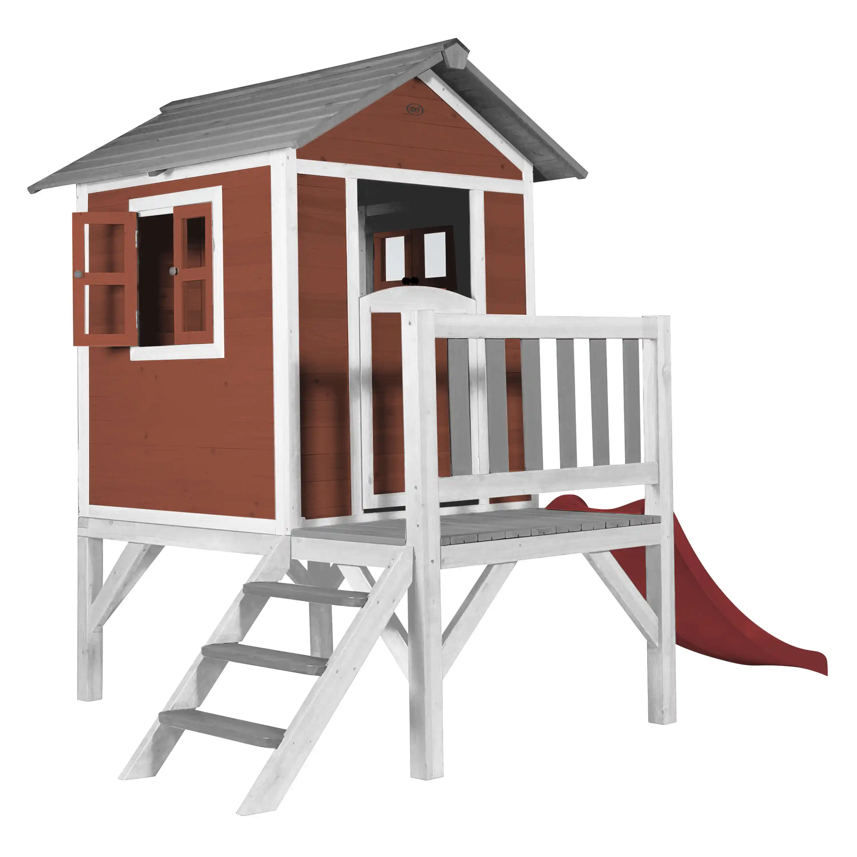 AXI Lodge XL Maisonnette en bois Rouge - Toboggan Rouge