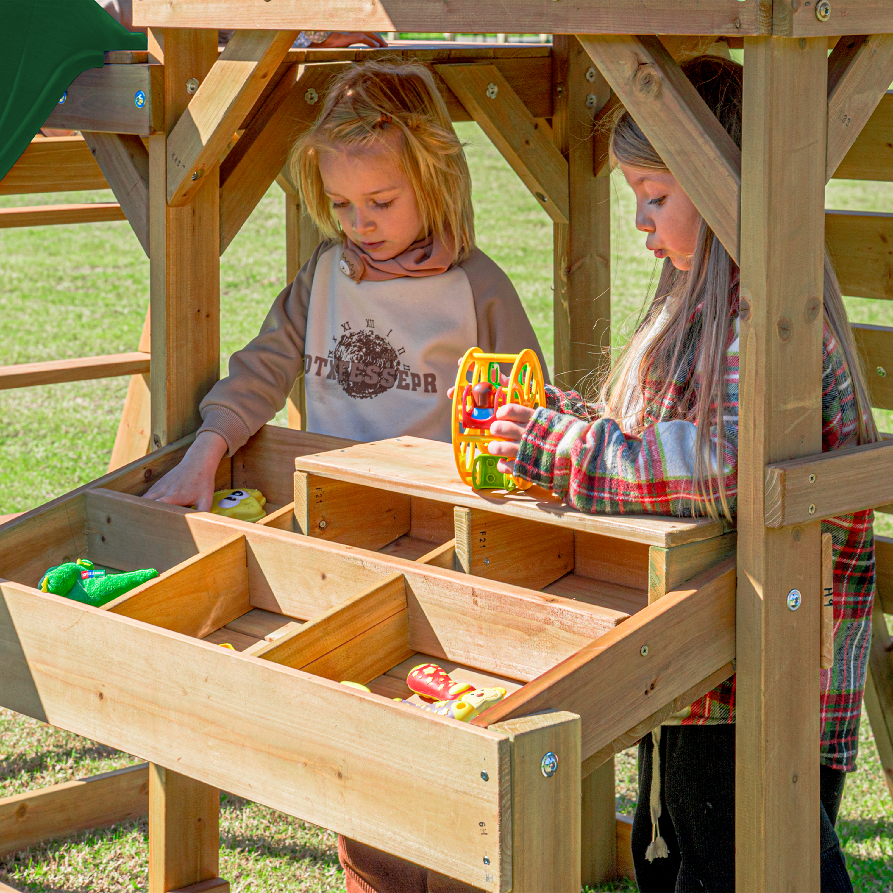 AXI Mitch Climbing Frame with Double Swing. Trapeze and Lookout Tower – Green Slide