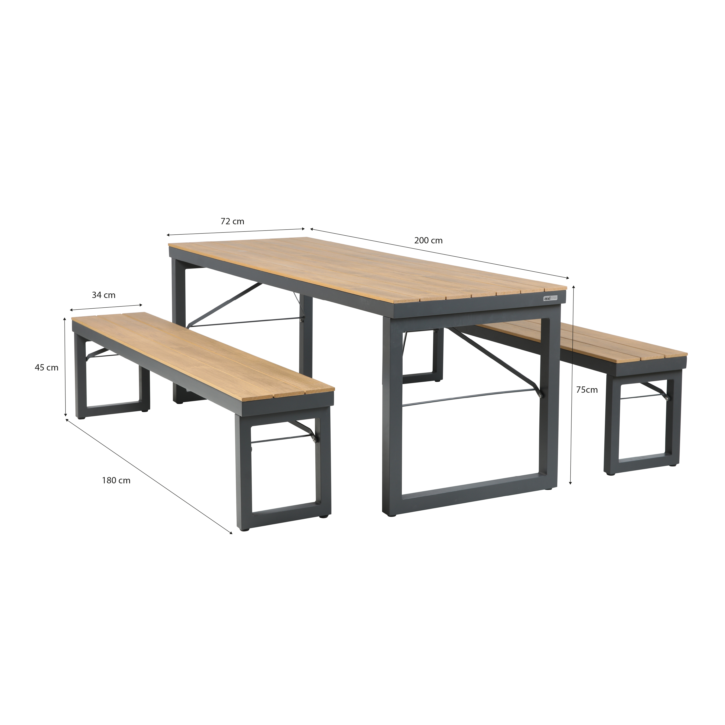 AXI Chianti Garden Set with 2 Benches Anthracite with Teak-look Polywood