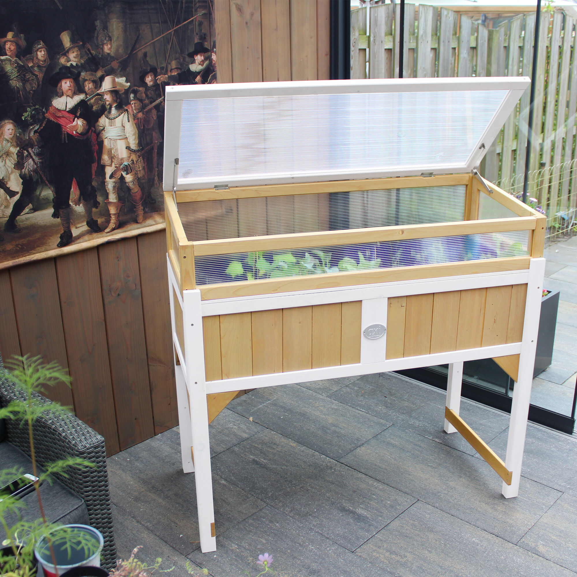 sfeerfoto AXI Kweektafel met broeikas en gronddoek Bruin/wit