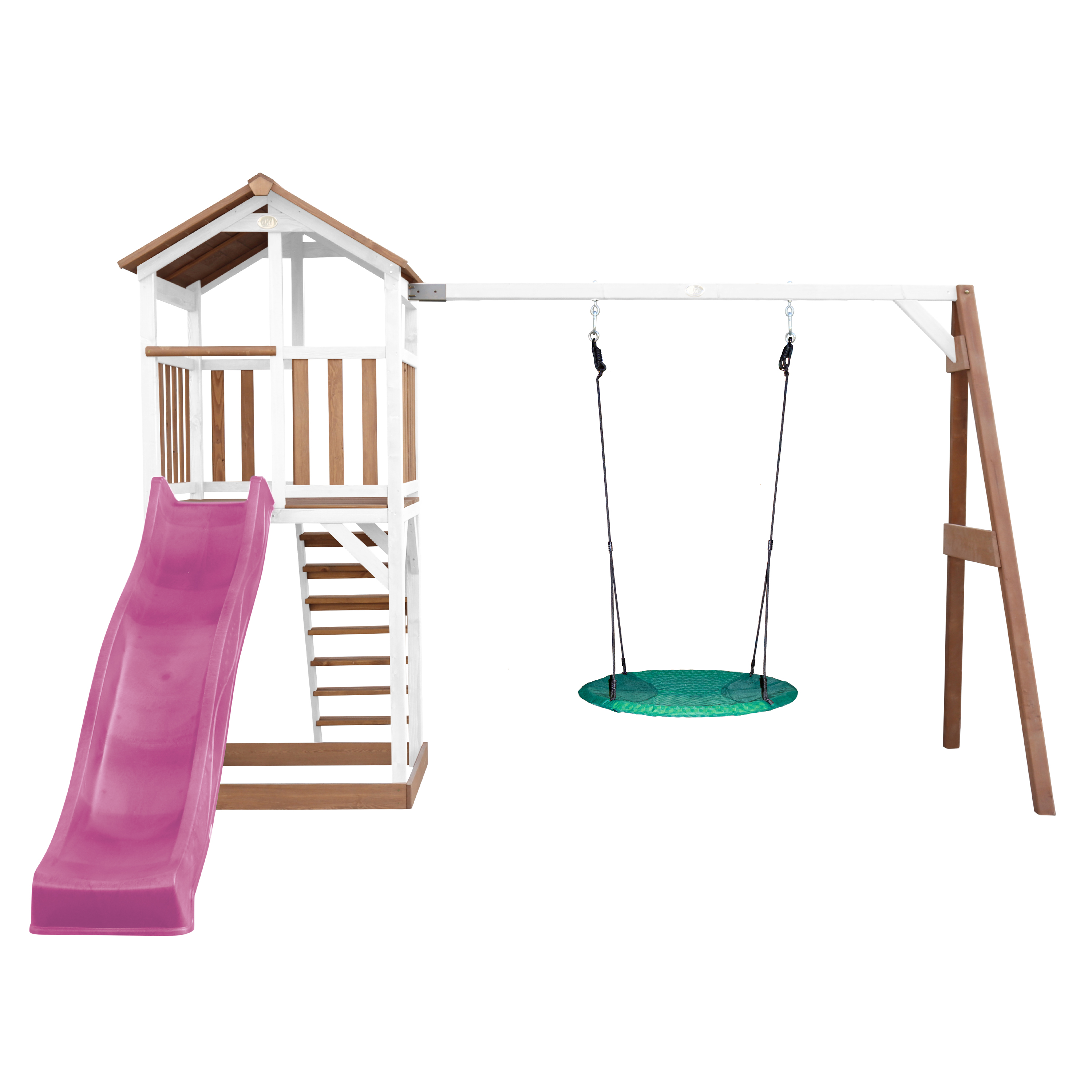 AXI Beach Tower with Summer Nest Swing Set Brown/White - Purple Slide