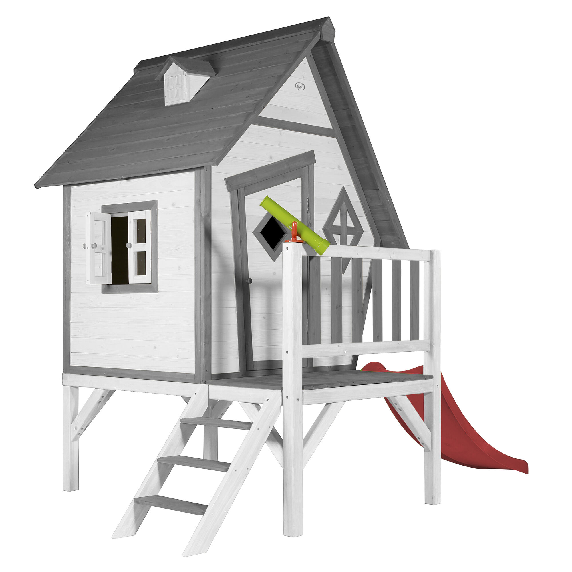 AXI Cabin XL Speelhuis Grijs/wit - Rode Glijbaan