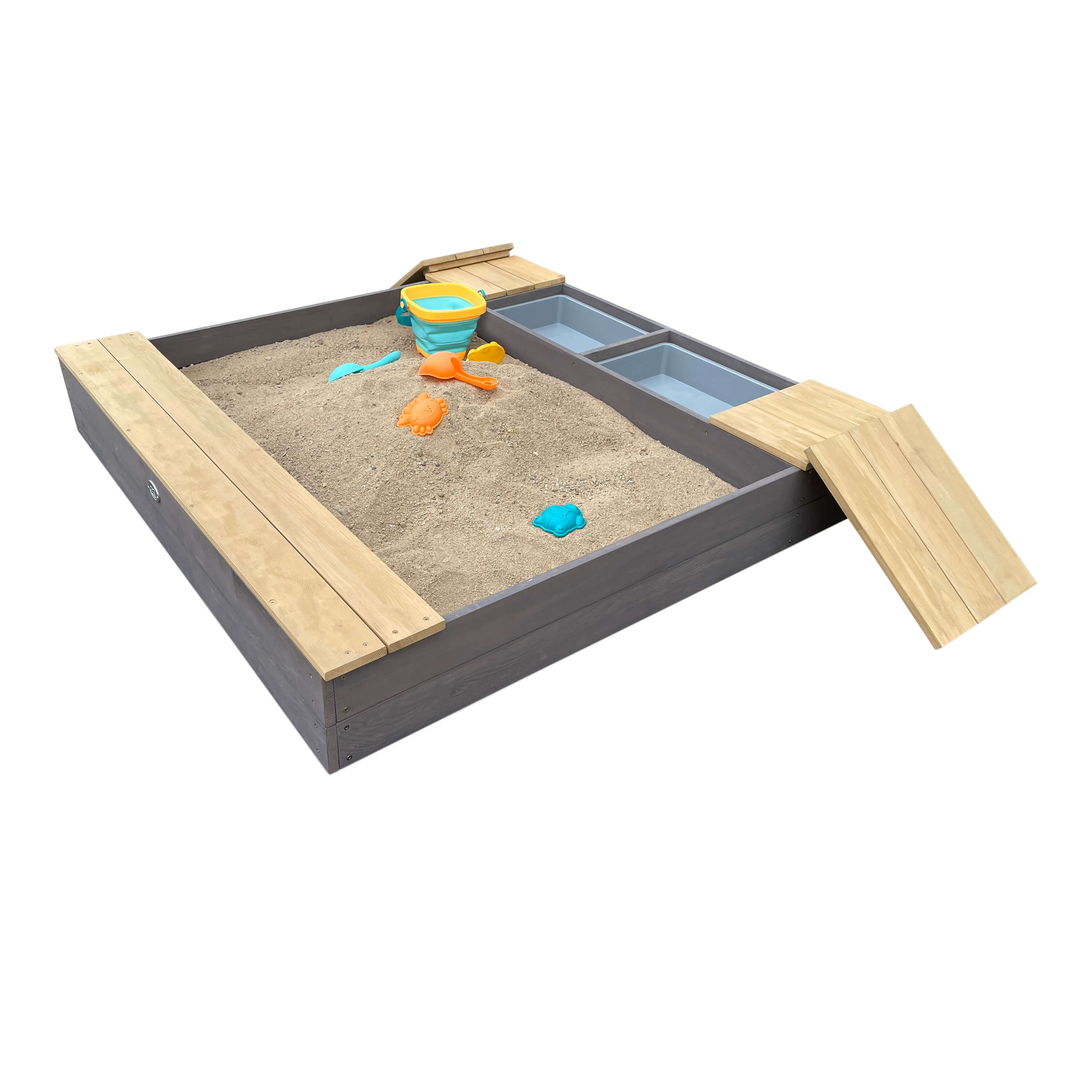 AXI Evy Zandbak met waterbakken en opbergruimte Grijs/bruin-8720365061851 AXI Evy Zandbak met waterbakken en opbergruimte Grijs/bruin