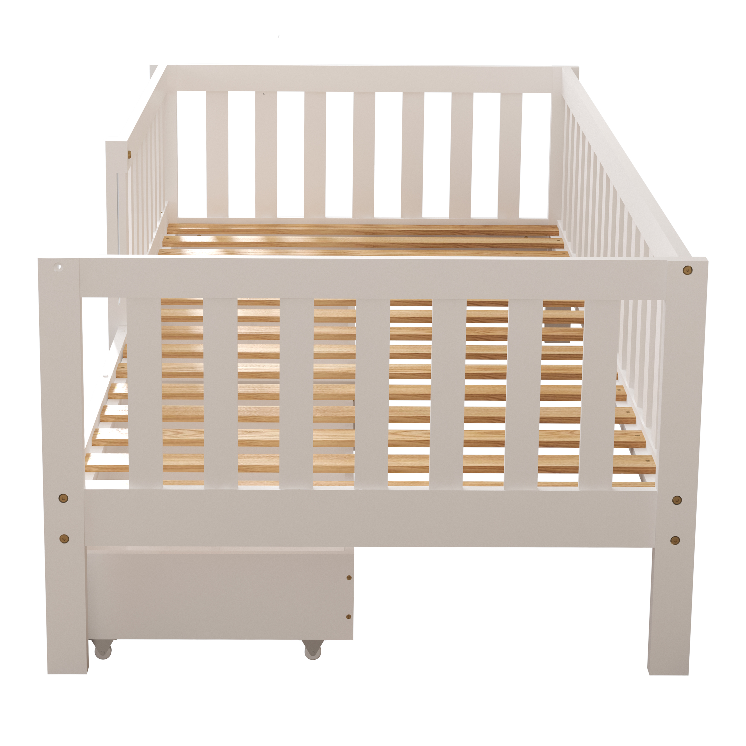 Sunny Isa Kids Bed with 2 Storage Drawers and Guardrail White – Without Mattress-8720365068553 Sunny Isa Kids Bed with 2 Storage Drawers and Guardrail White – Without Mattress