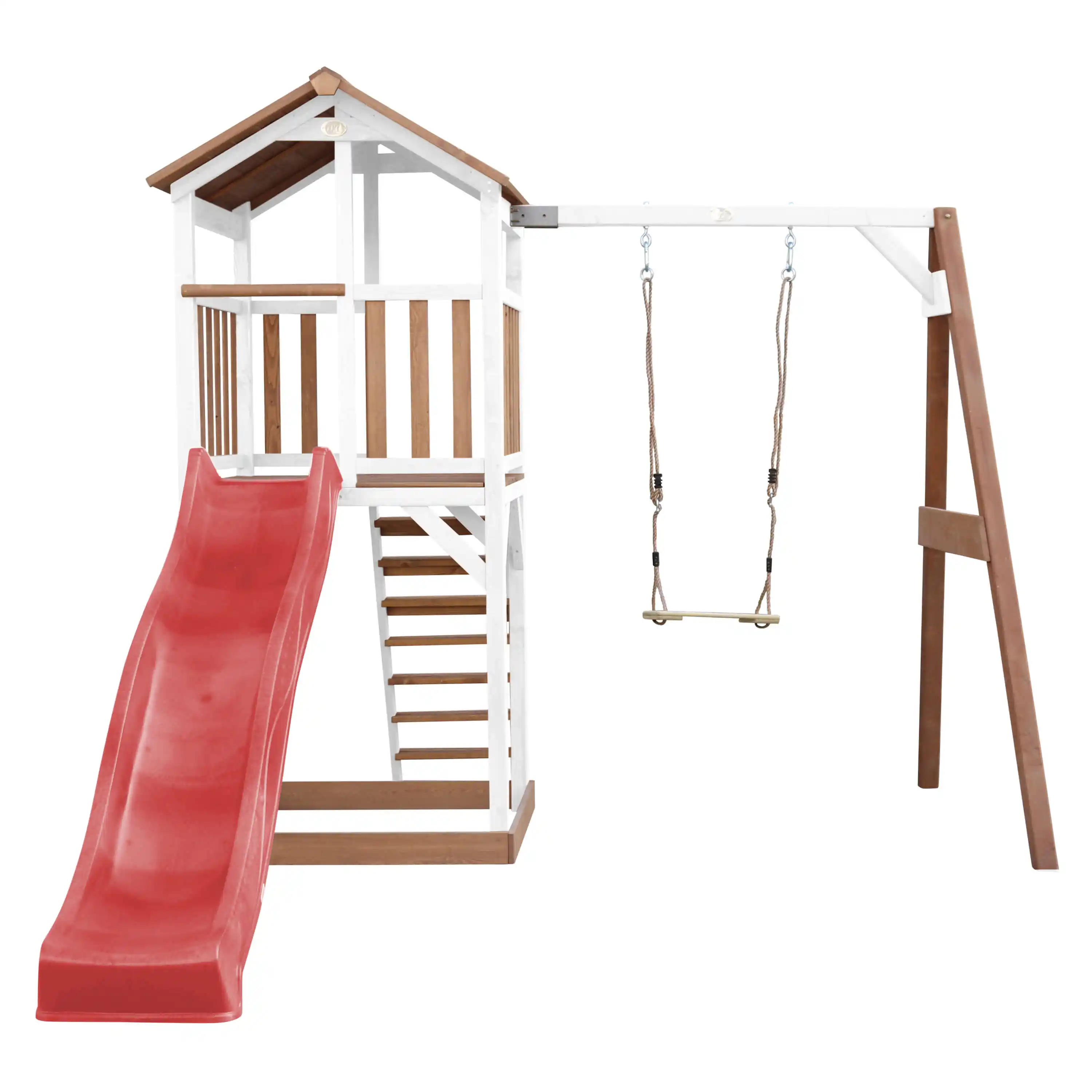 AXI Beach Tower Speeltoren met Enkele Schommel Bruin/wit - Rode Glijbaan