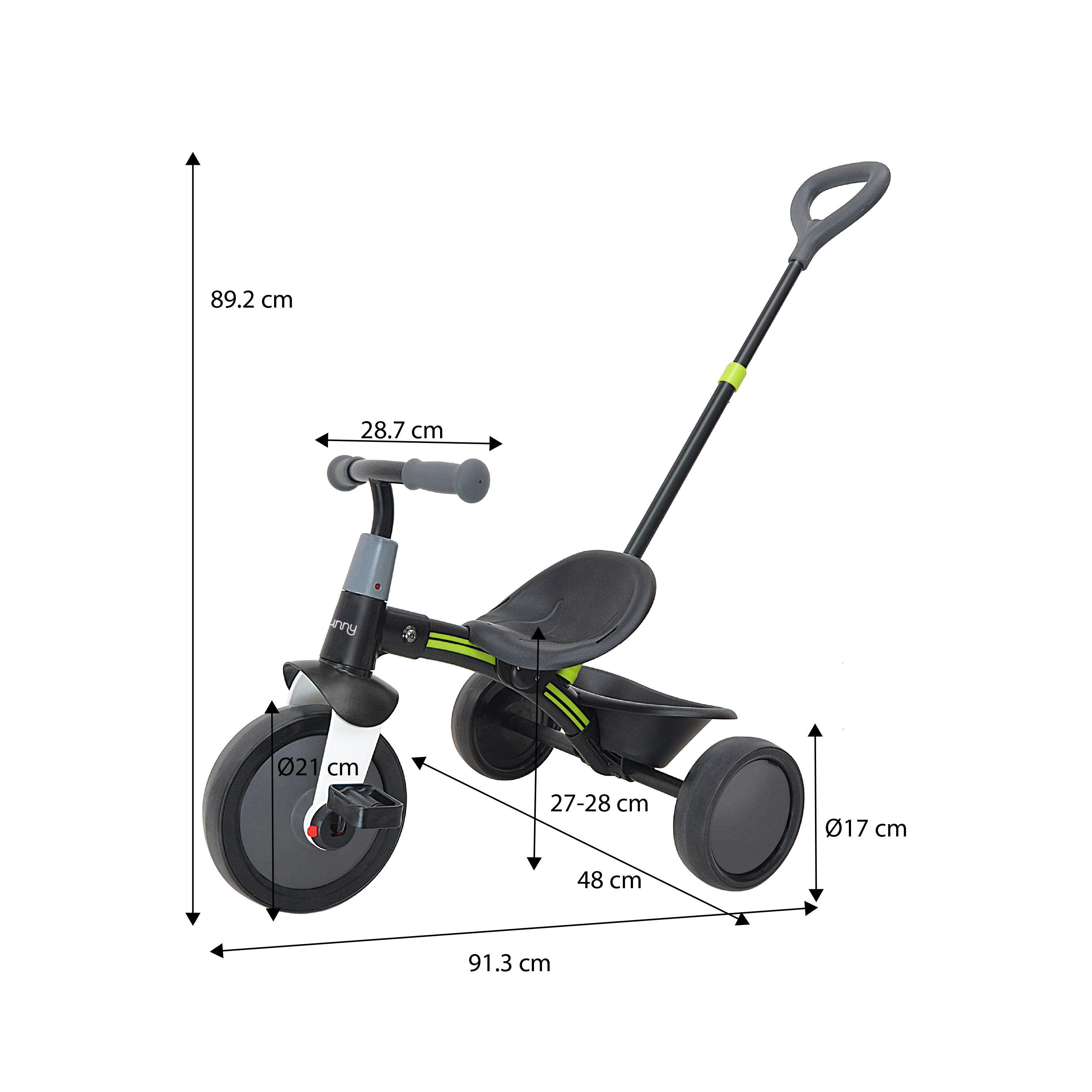 Sunny Tricycle avec barre de poussée amovible - Noir