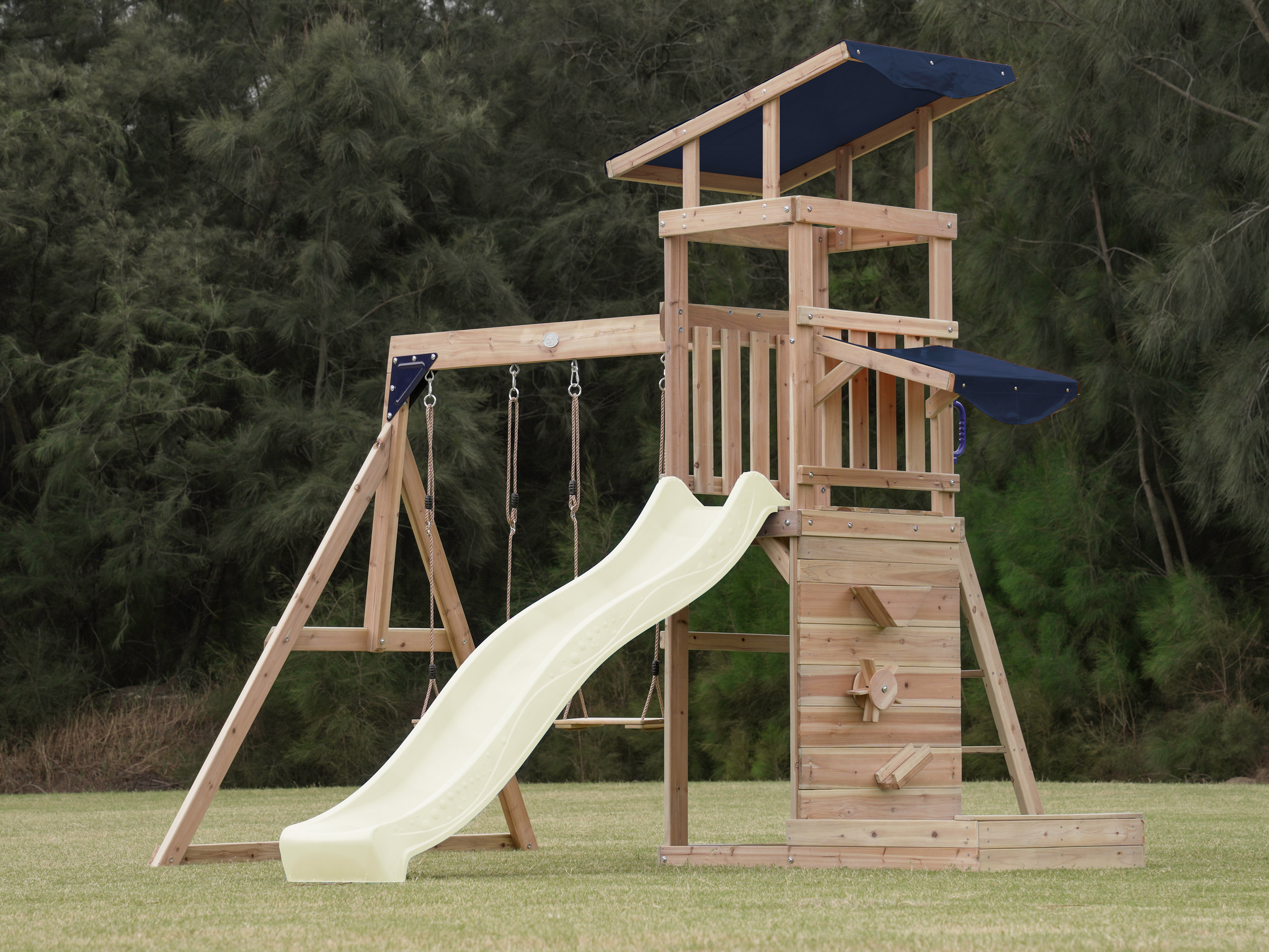 AXI Malik Climbing Frame with Double Swing Set - Cream Slide