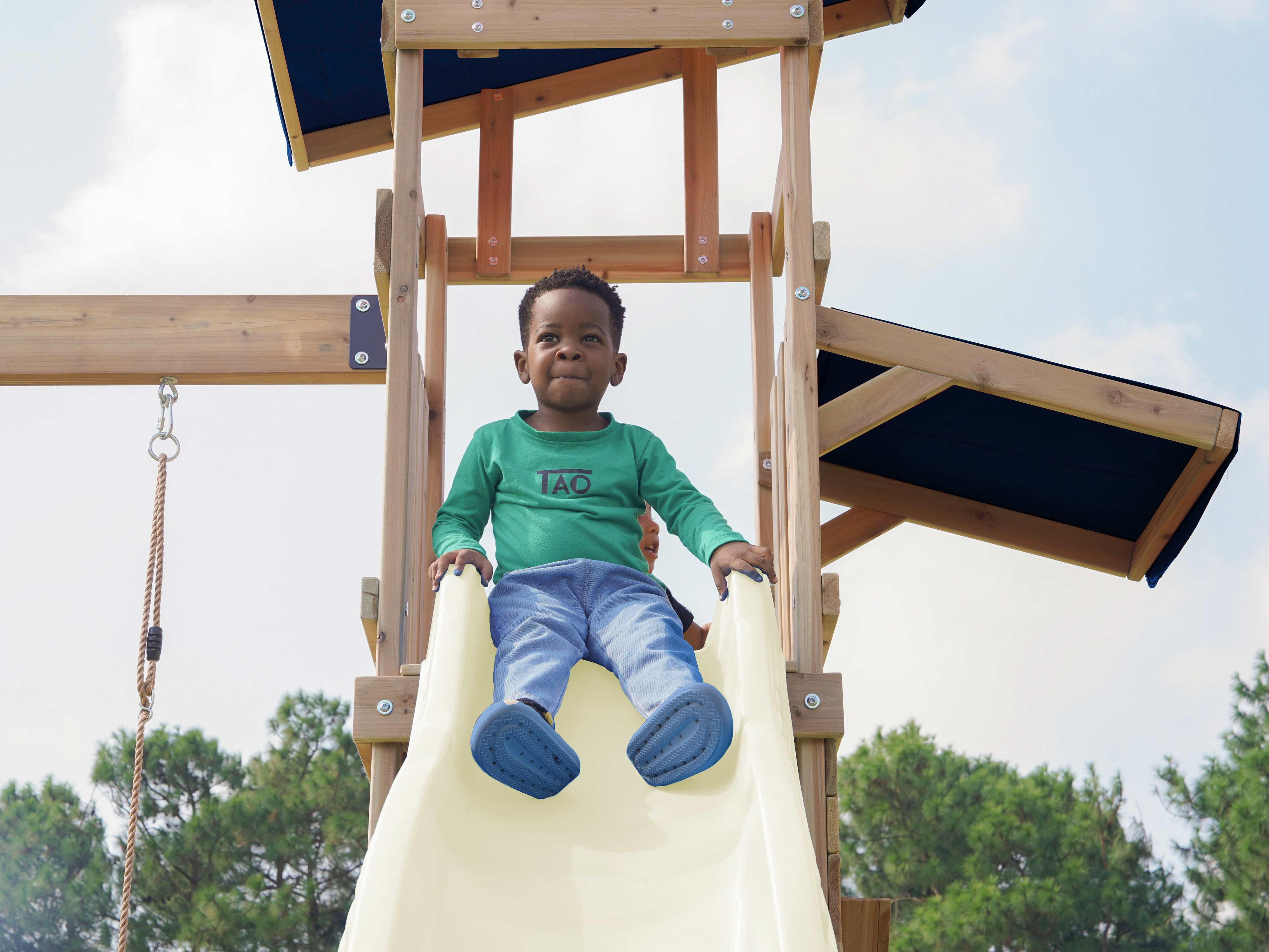 AXI Malik Climbing Frame with Double Swing Set - Cream Slide