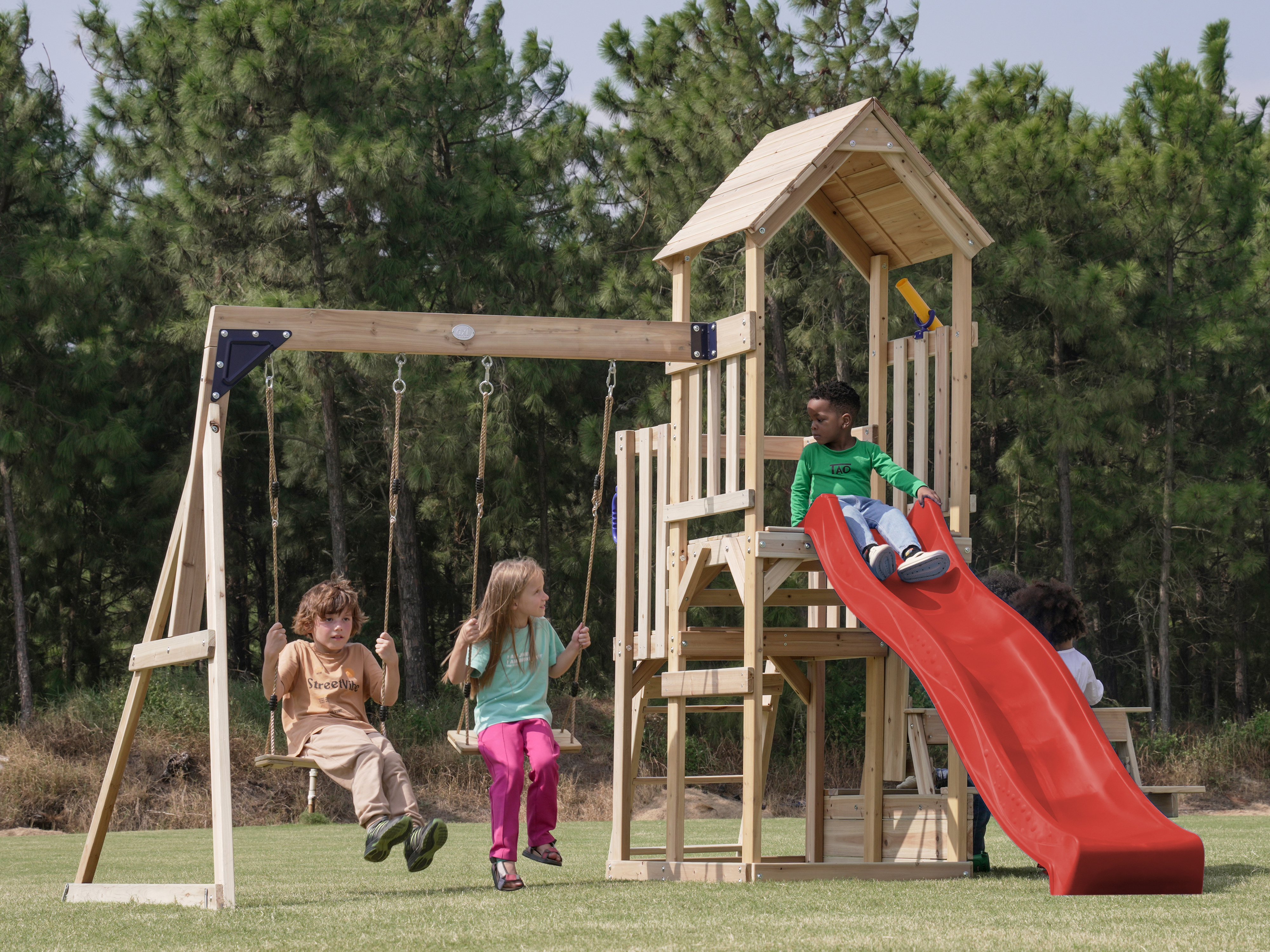 AXI Mette Playground with Double Swing Brown - Red Slide 