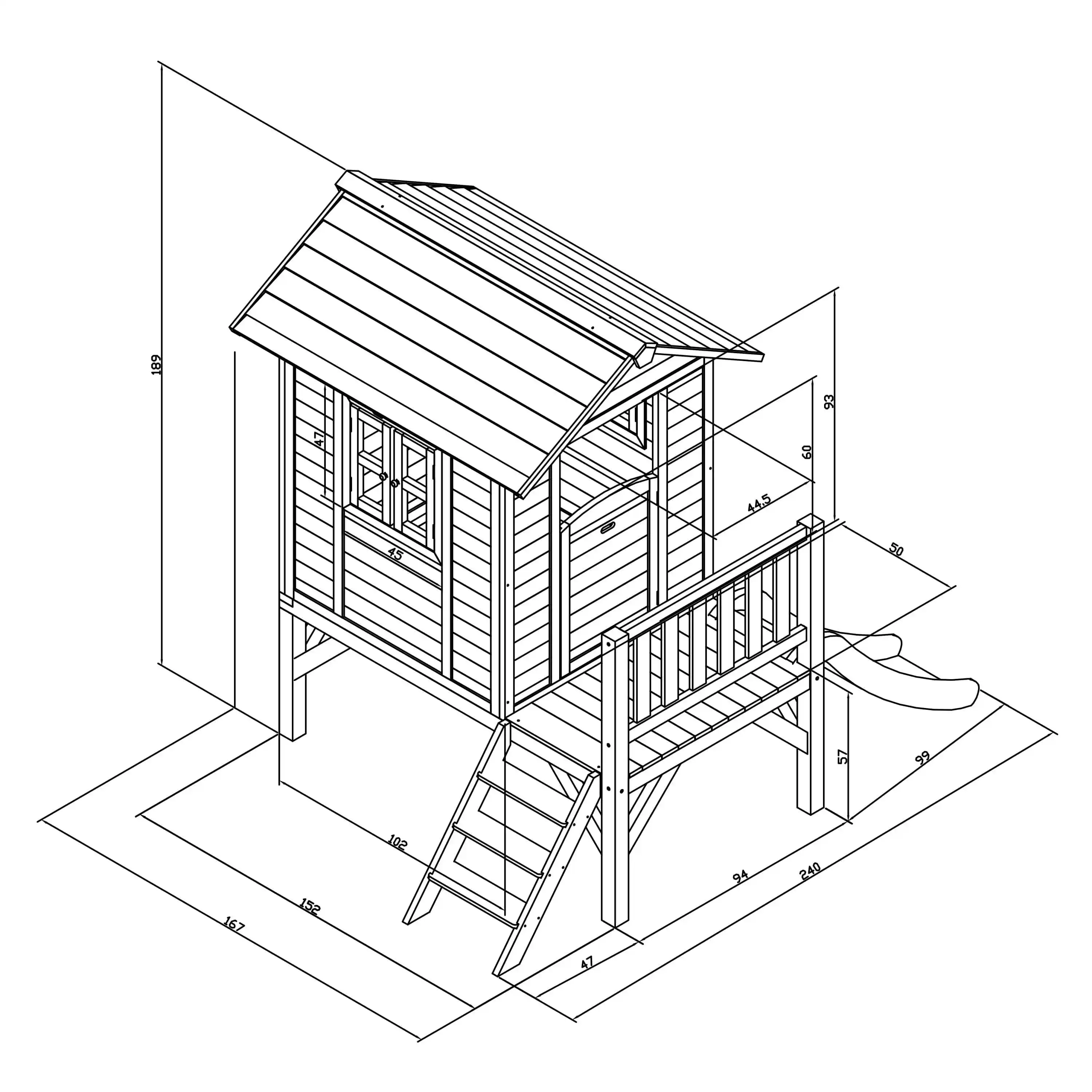 AXI Lodge XL Maisonnette en bois Grise - Toboggan Vert Citron