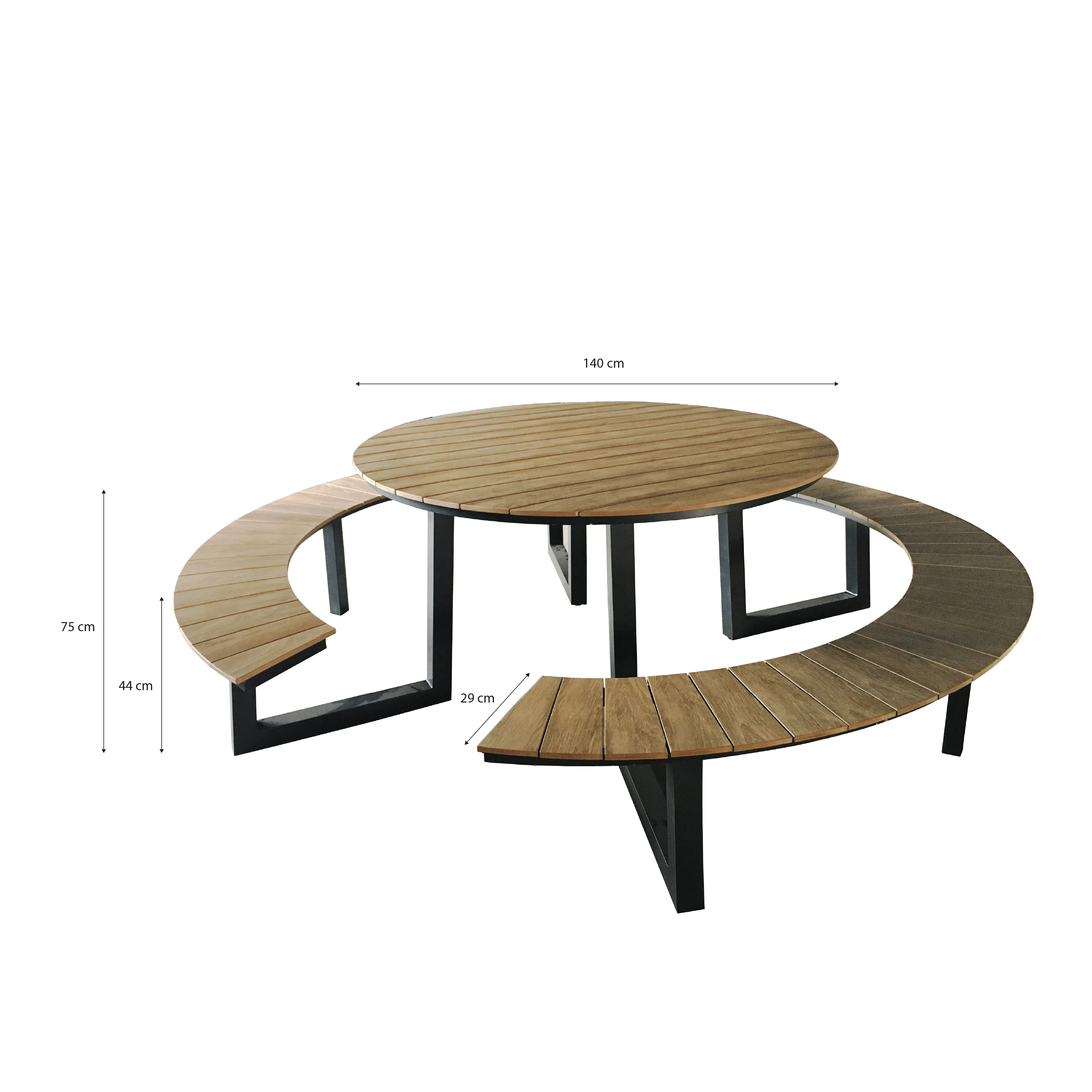 AXI Taco Picnic Table with 2 Benches Round Anthracite/Teak-look Polywood
