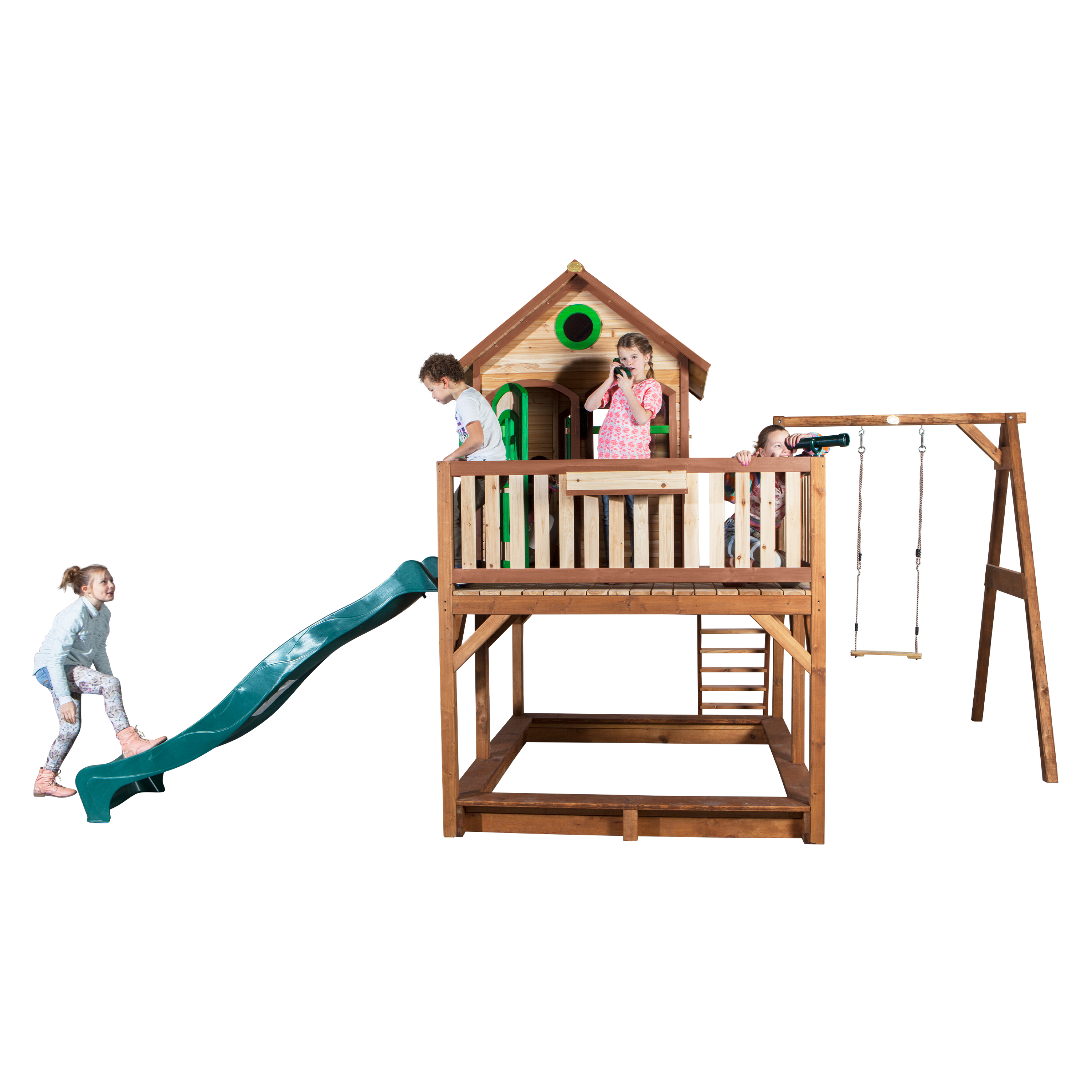 AXI Liam Playhouse with Single Swing Set Brown/Green - Green Slide