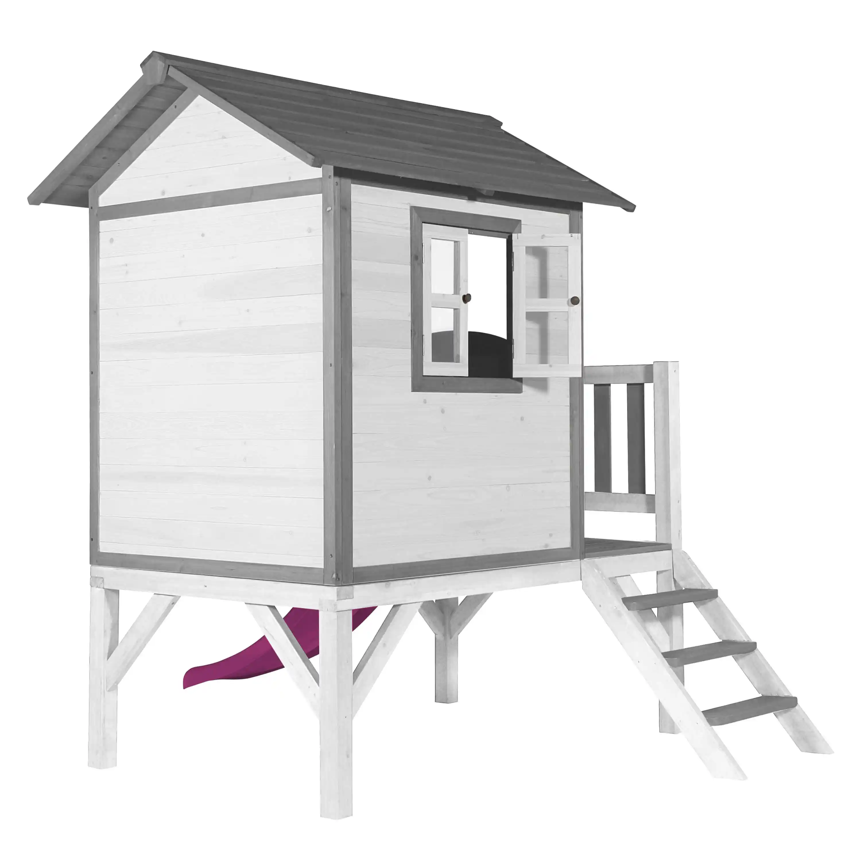 AXI Lodge XL Maisonnette en bois Blanche - Toboggan Violet