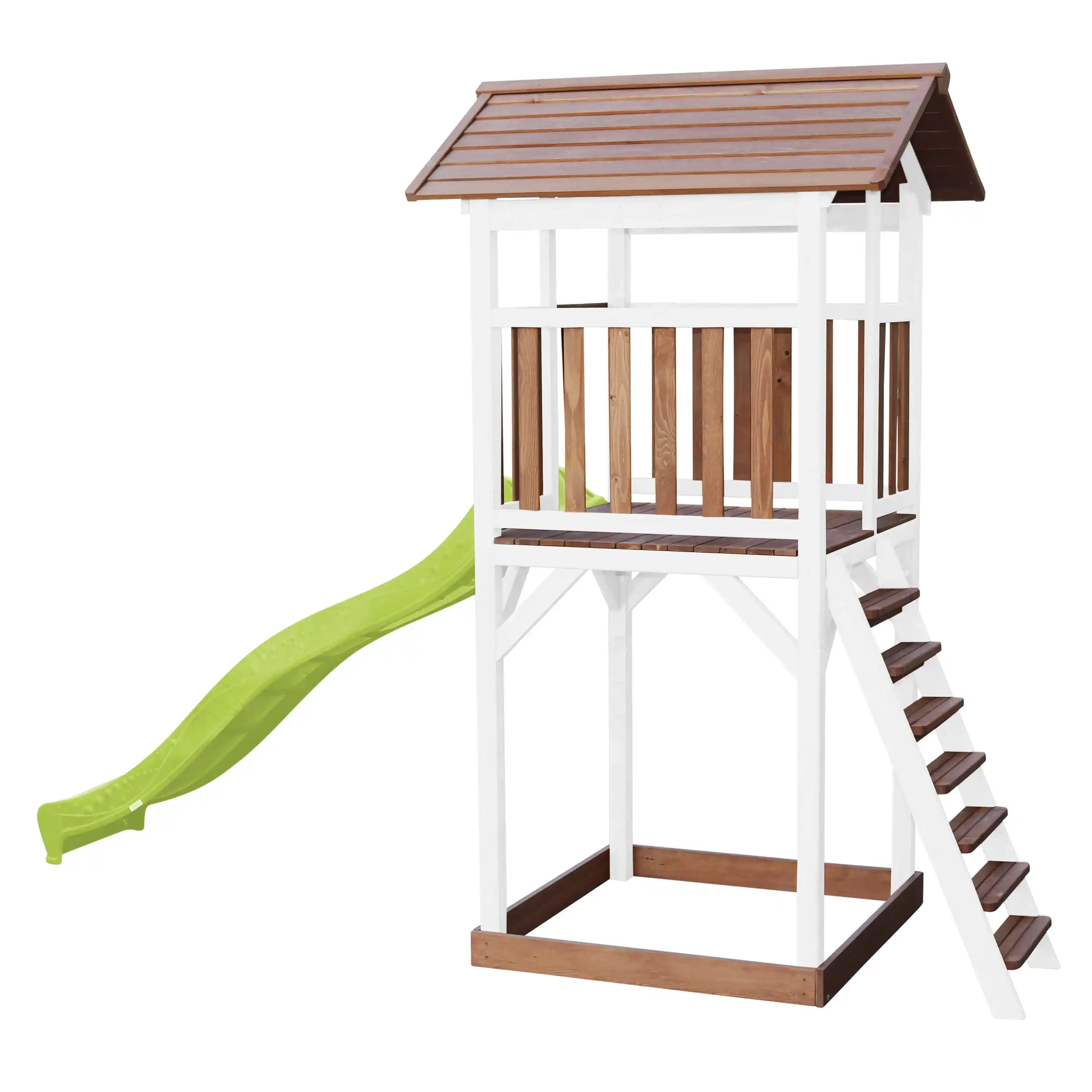 AXI Beach Tower Aire de jeux Marron/Blanche - Toboggan Vert Citron