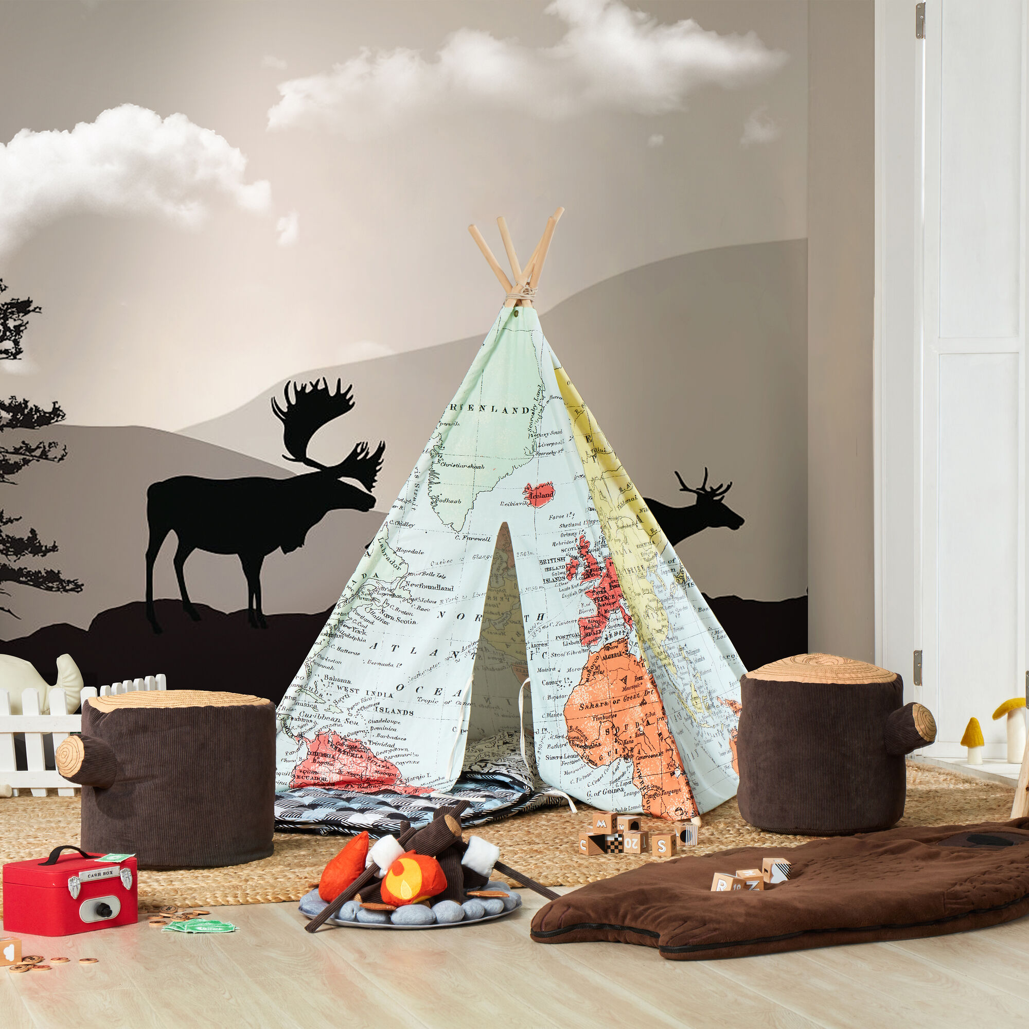 Sunny Wereldkaart Tipi Tent Multikleur
