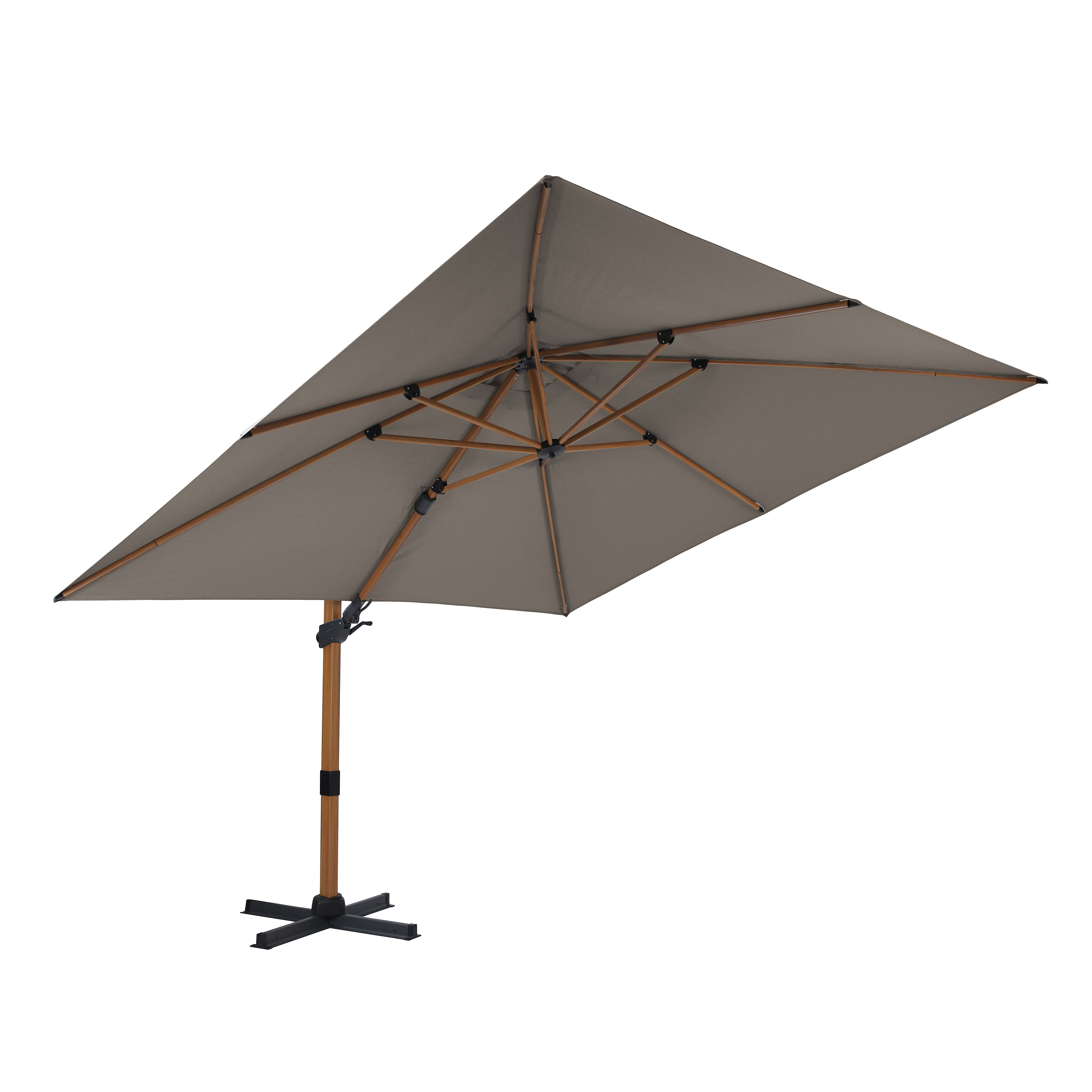 AXI Apollo Premium Parasol déporté 300x300cm aspect Bois/Taupe