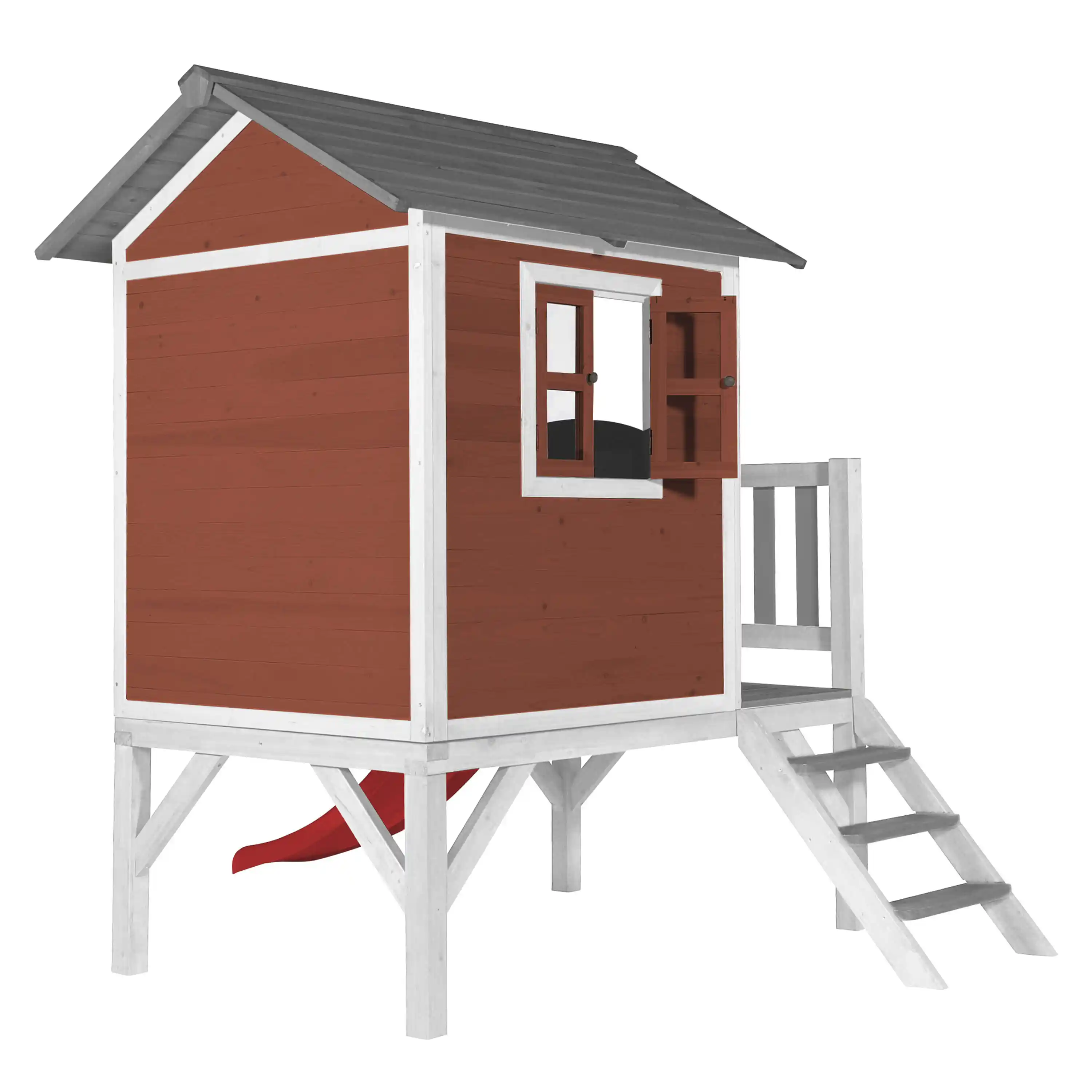 AXI Lodge XL Maisonnette en bois Rouge - Toboggan Rouge