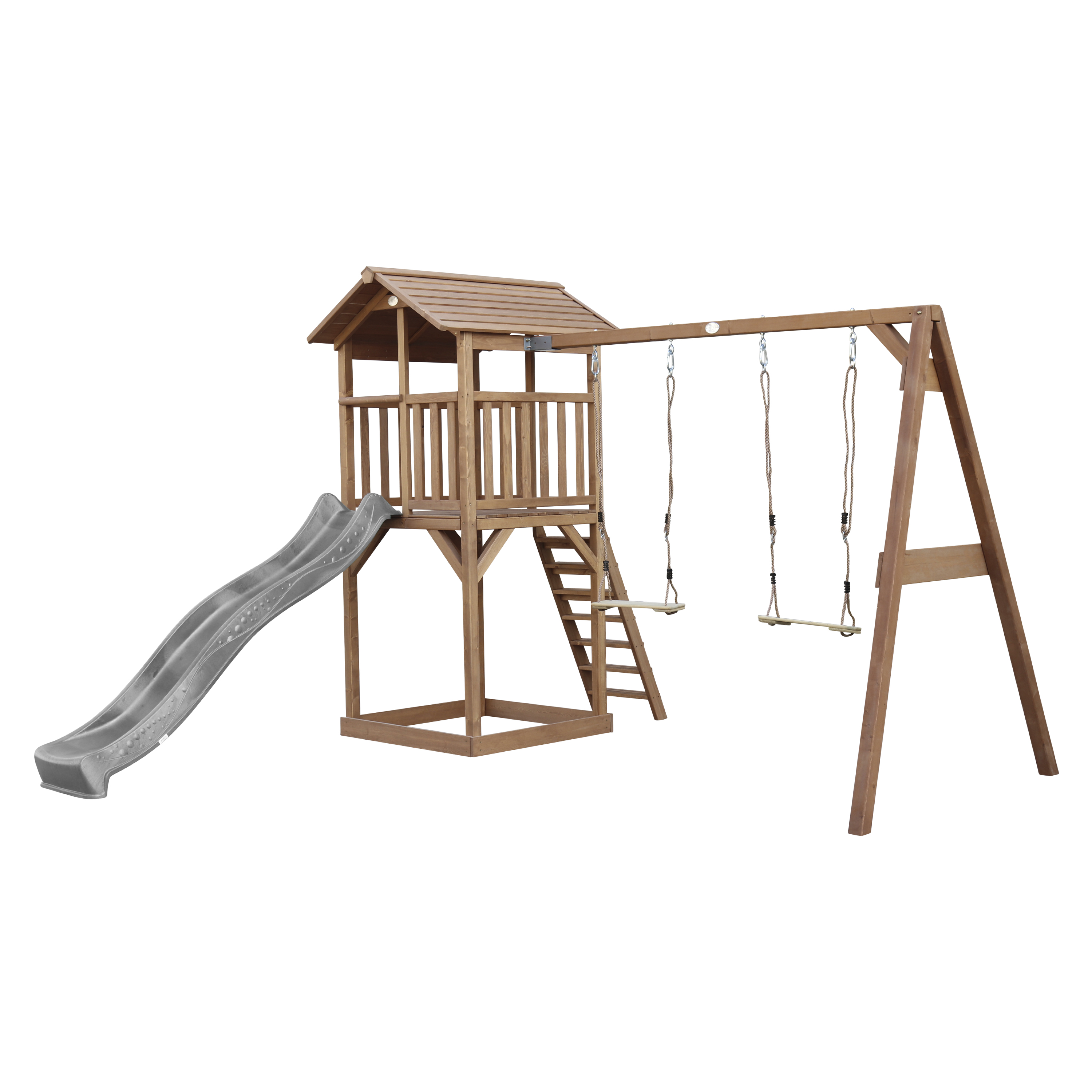 AXI Beach Tower with Double Swing Set Brown - Grey Slide-8717973939153 AXI Beach Tower with Double Swing Set Brown - Grey Slide