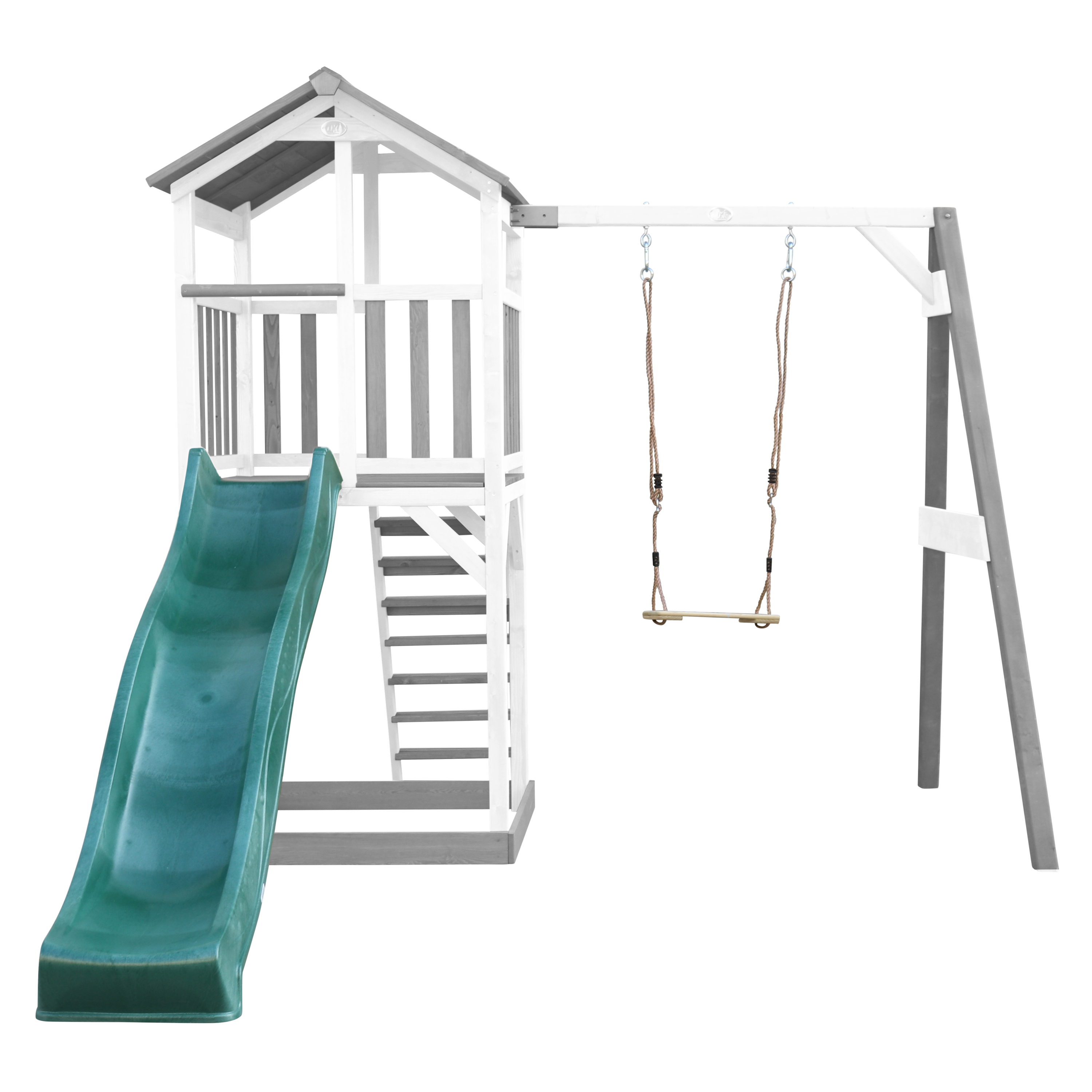AXI Beach Tower Aire de jeux Grise/Blanche avec 1 Balançoire - Toboggan Vert