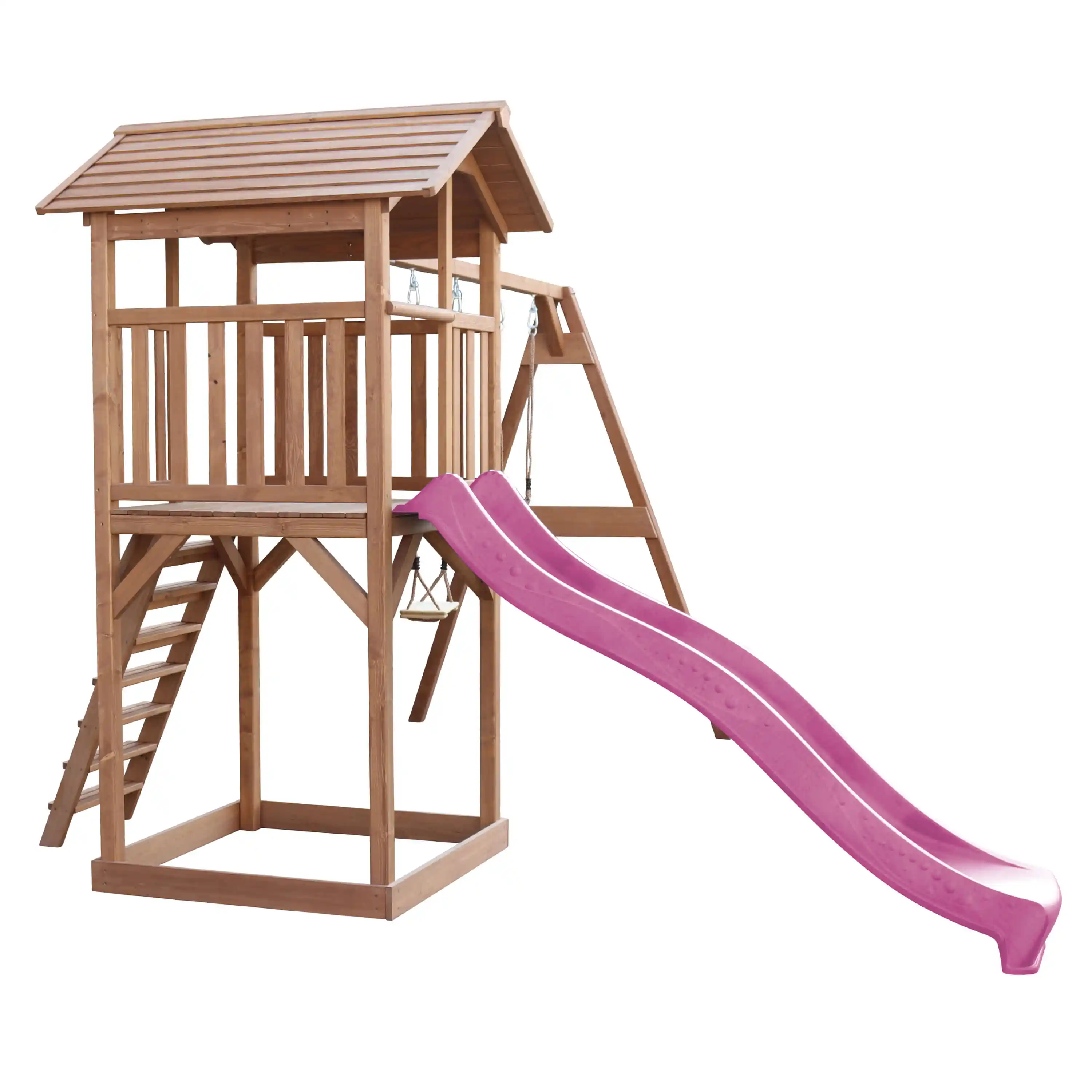 AXI Beach Tower Aire de jeux Marron avec 2 Balançoires - Toboggan Violet