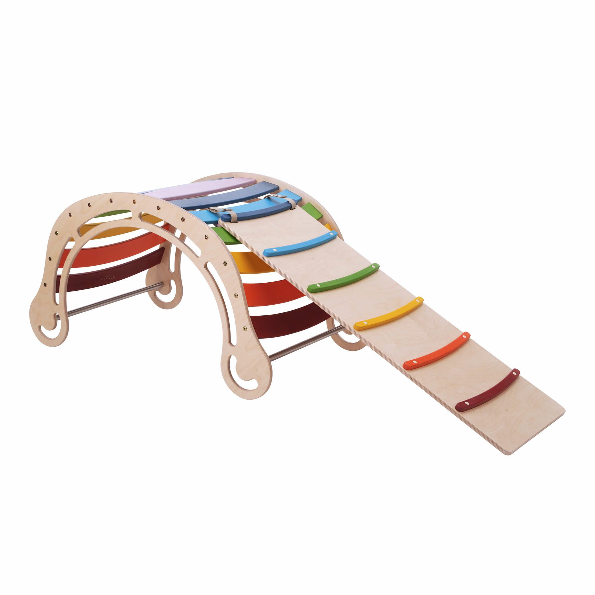 KateHaa Arche Waldorf XXL en bois avec Planche Escalade Arche Montessori Multicolore